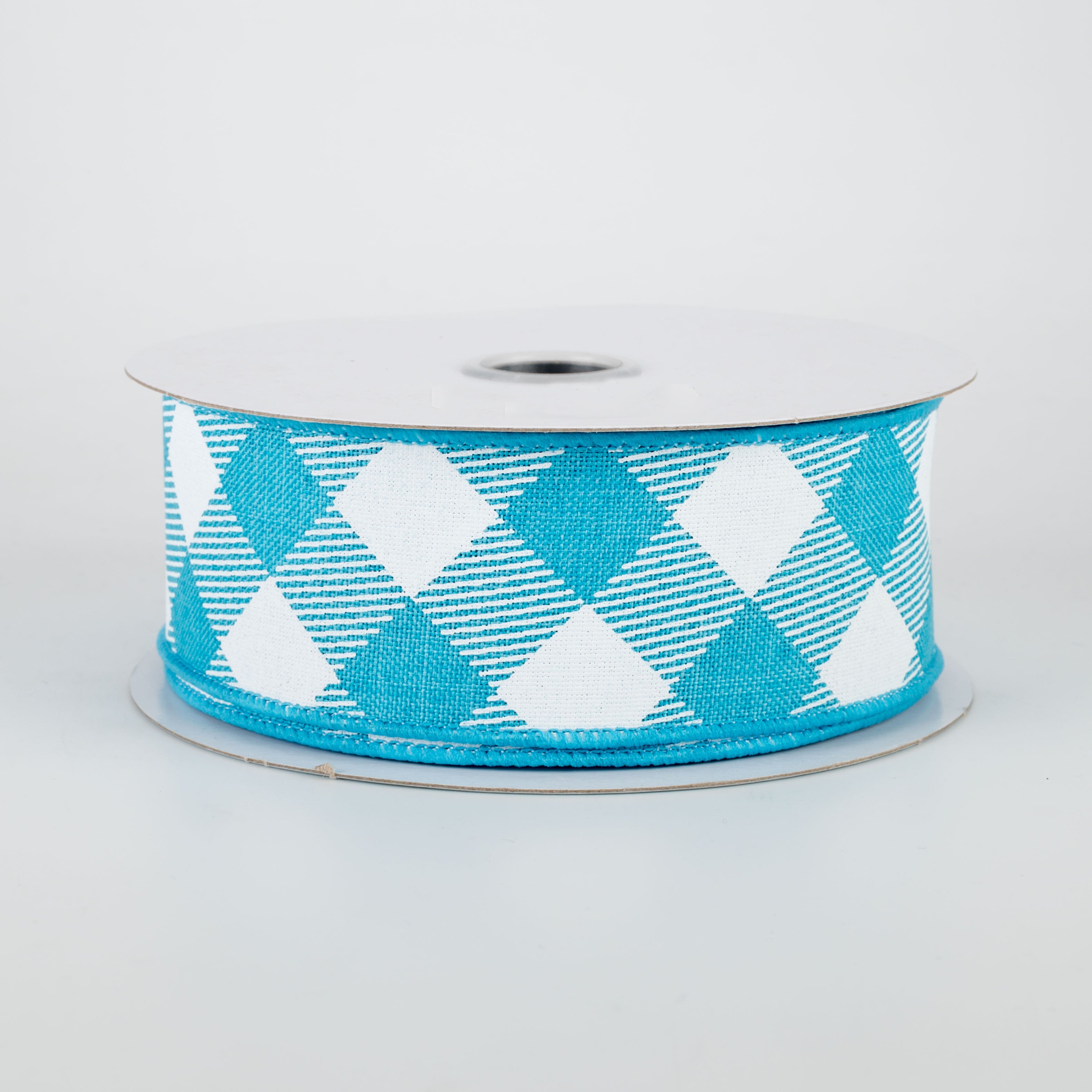1.5" Diagonal Check Ribbon: Turquoise & White (10 Yards)