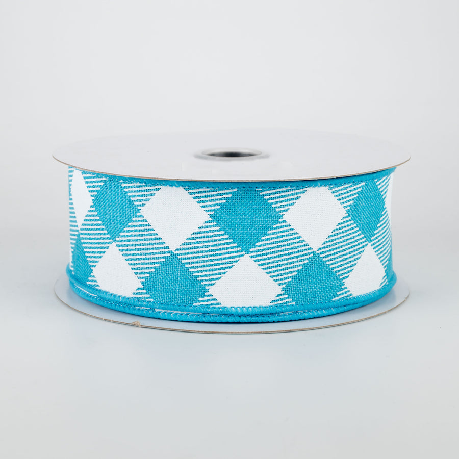 1.5" Diagonal Check Ribbon: Turquoise & White (10 Yards)