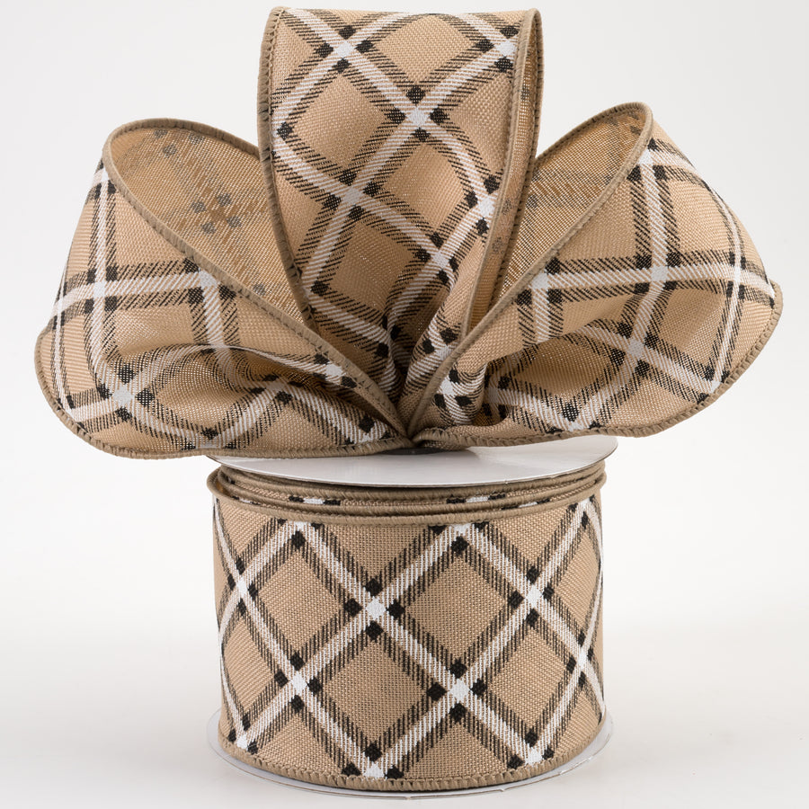 2.5" Diagonal Dash Check Ribbon: Beige, Black, White (10 Yards) Lifestyle Photo