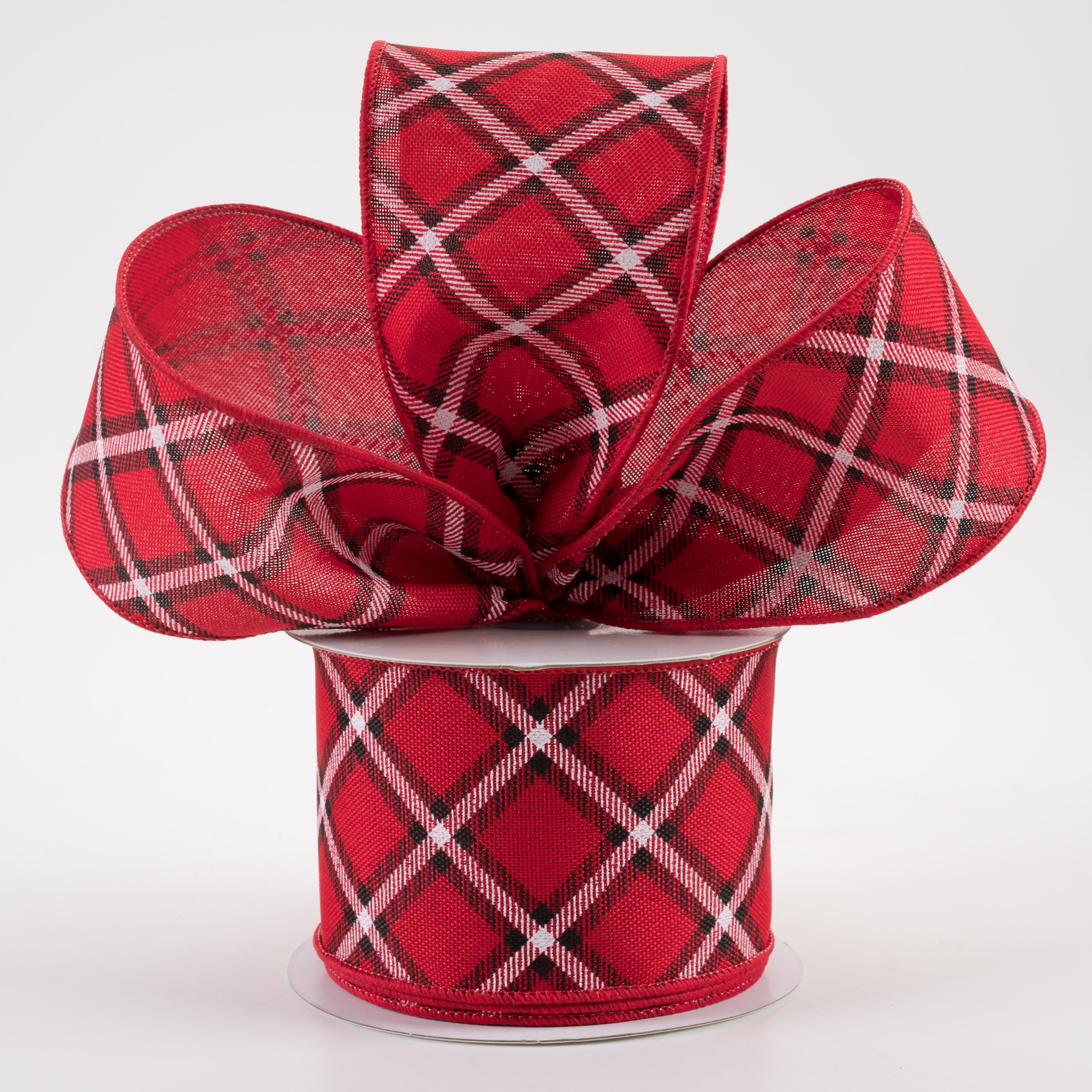 2.5" Diagonal Dash Check Ribbon: Red, Black, White (10 Yards) Lifestyle Photo