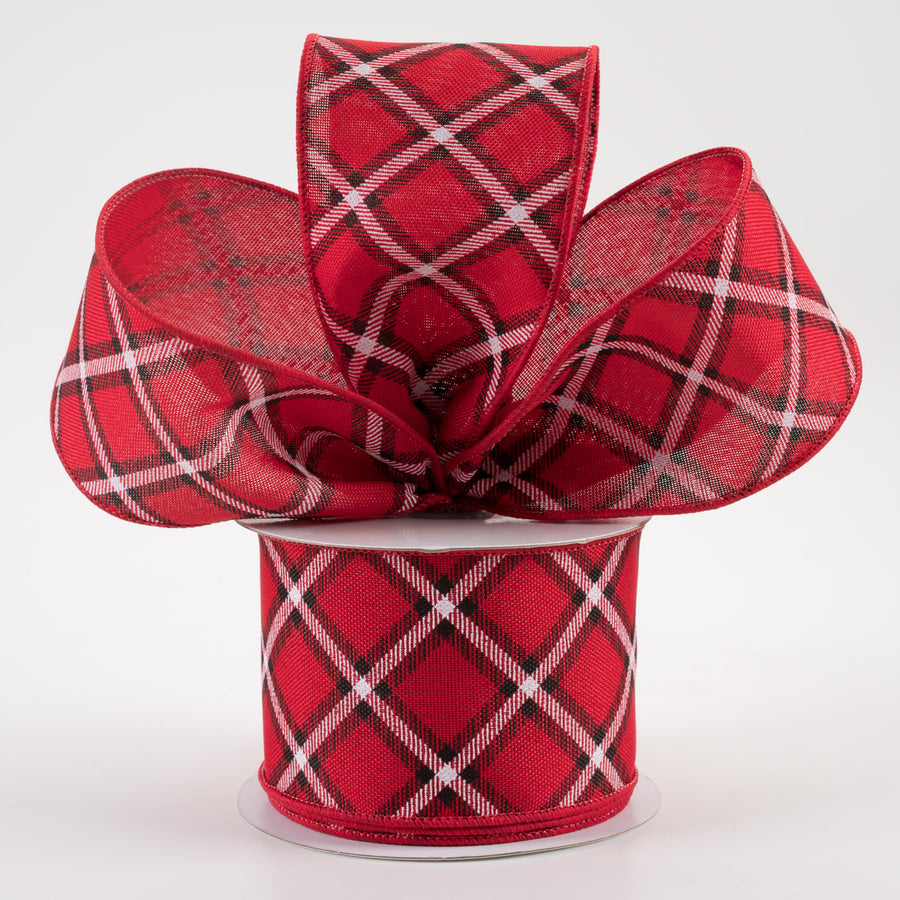 2.5" Diagonal Dash Check Ribbon: Red, Black, White (10 Yards) Lifestyle Photo