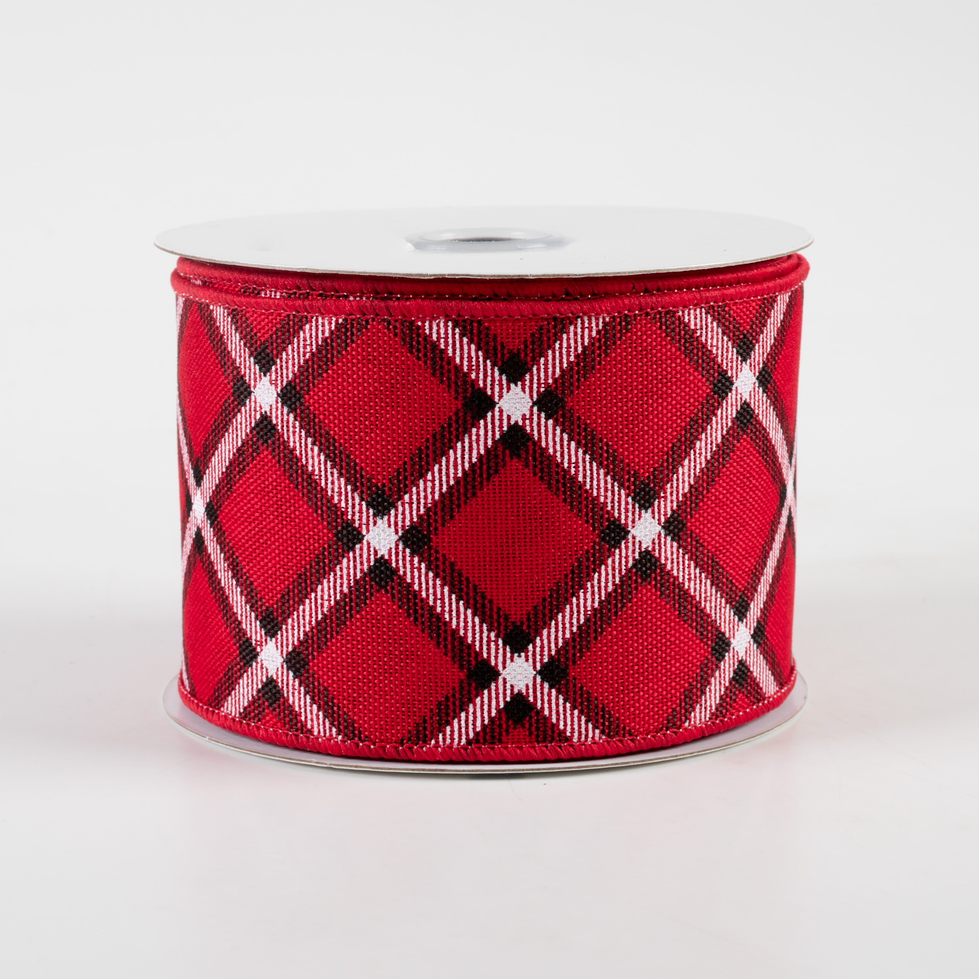 2.5" Diagonal Dash Check Ribbon: Red, Black, White (10 Yards)