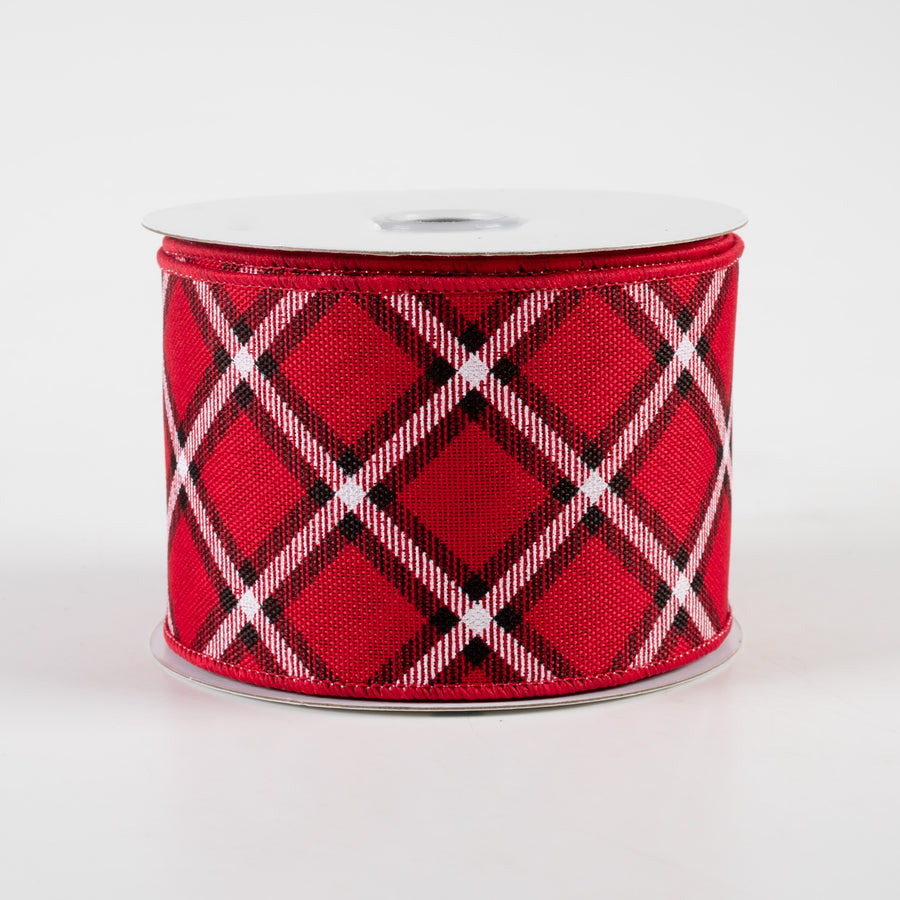 2.5" Diagonal Dash Check Ribbon: Red, Black, White (10 Yards)
