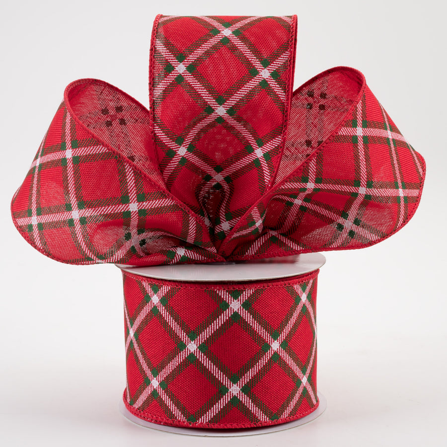 2.5" Diagonal Dash Check Ribbon: Red, Emerald Green, White (10 Yards) Lifestyle Photo