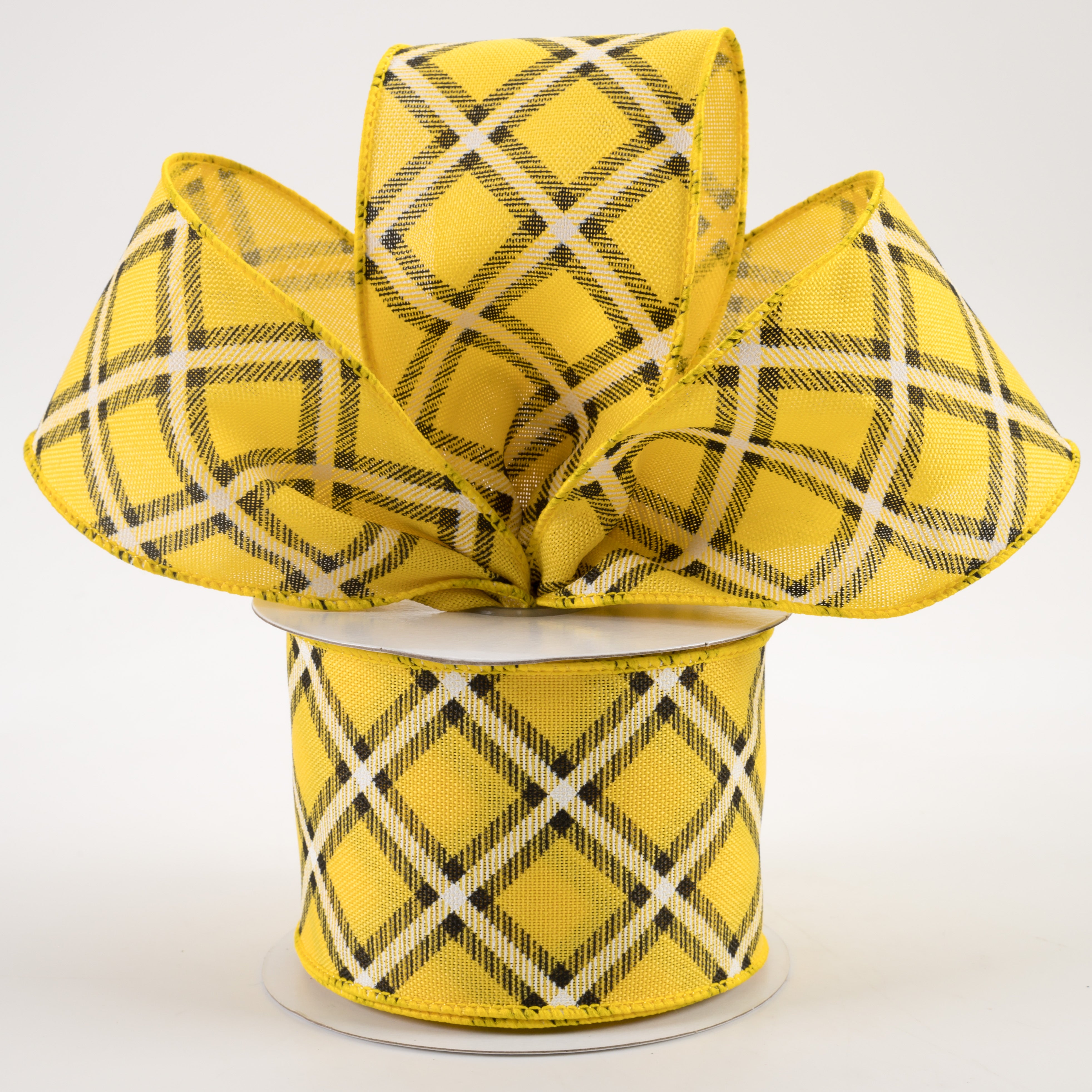 2.5" Diagonal Dash Check Ribbon: Yellow, Black, White (10 Yards) Lifestyle Photo