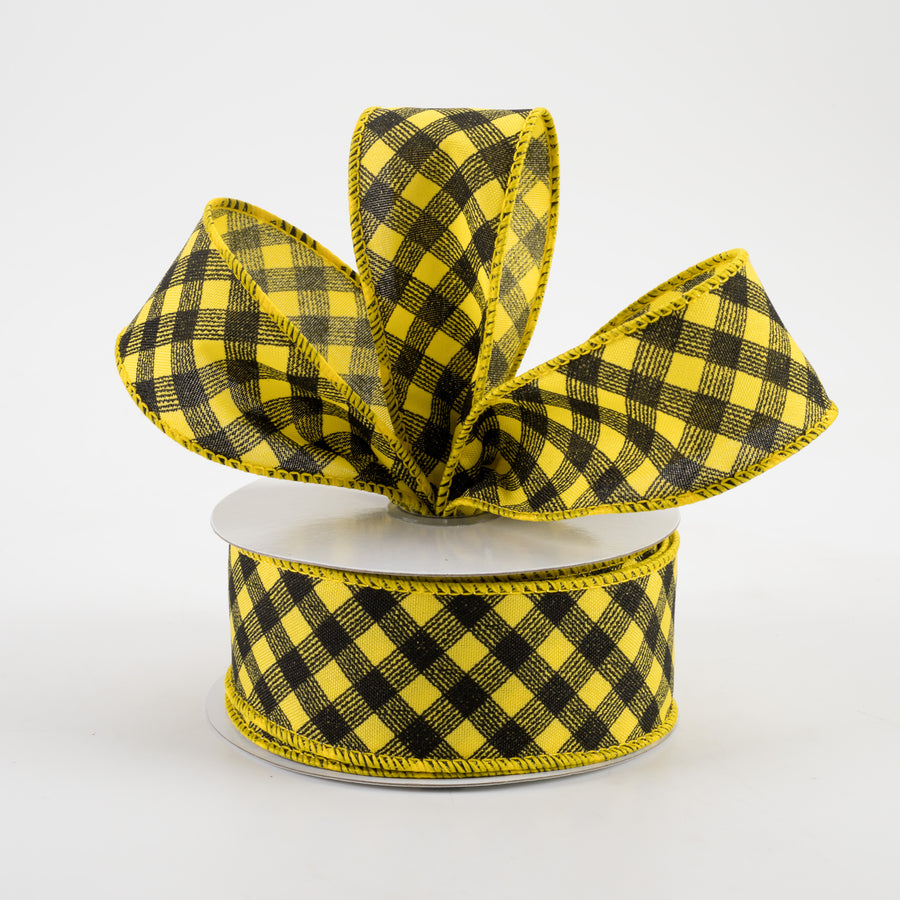 1.5" Diagonal Gingham Pattern Ribbon: Sun Yellow & Black (10 Yards) Lifestyle Photo
