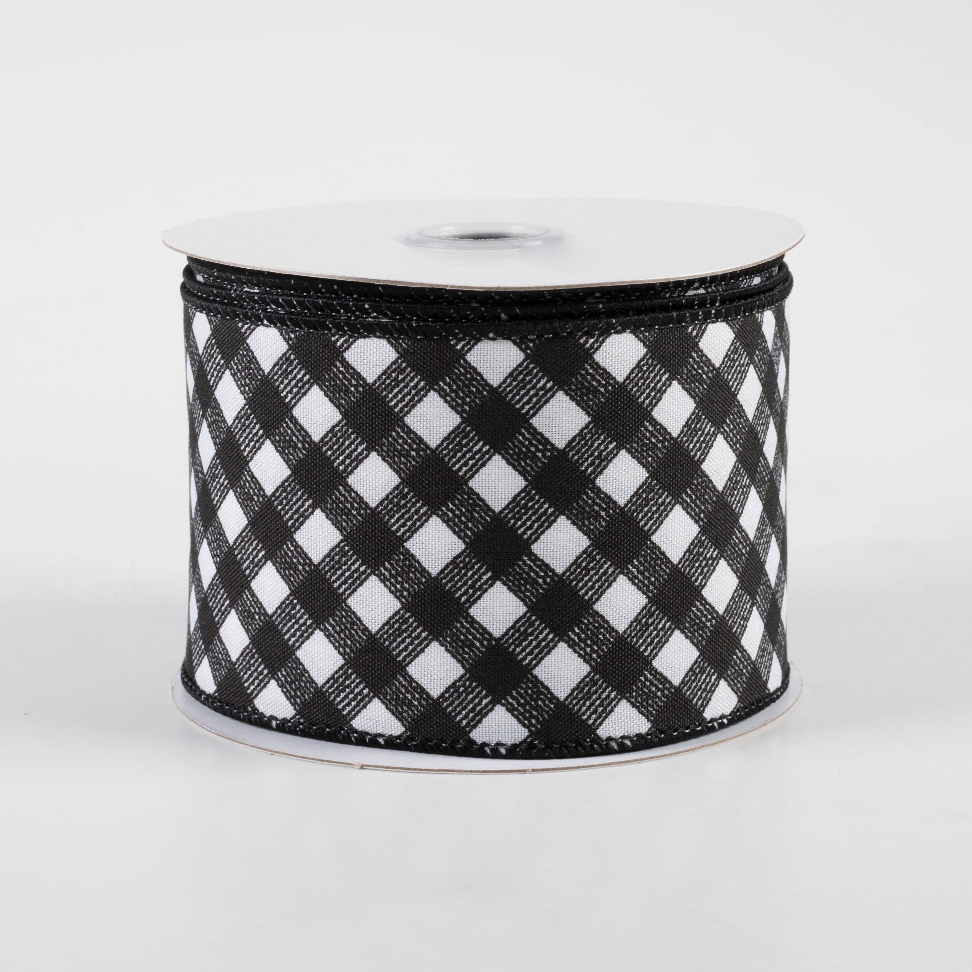 2.5" Diagonal Gingham Pattern Ribbon: White & Black (10 Yards)
