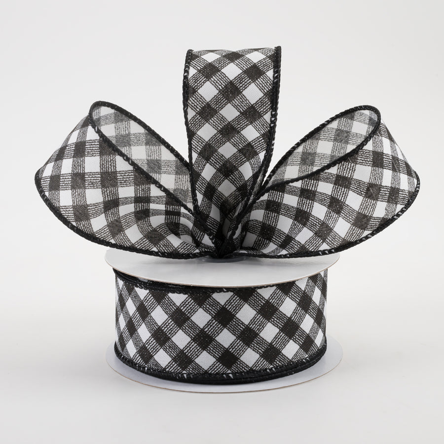1.5" Diagonal Gingham Pattern Ribbon: White & Black (10 Yards) Lifestyle Photo