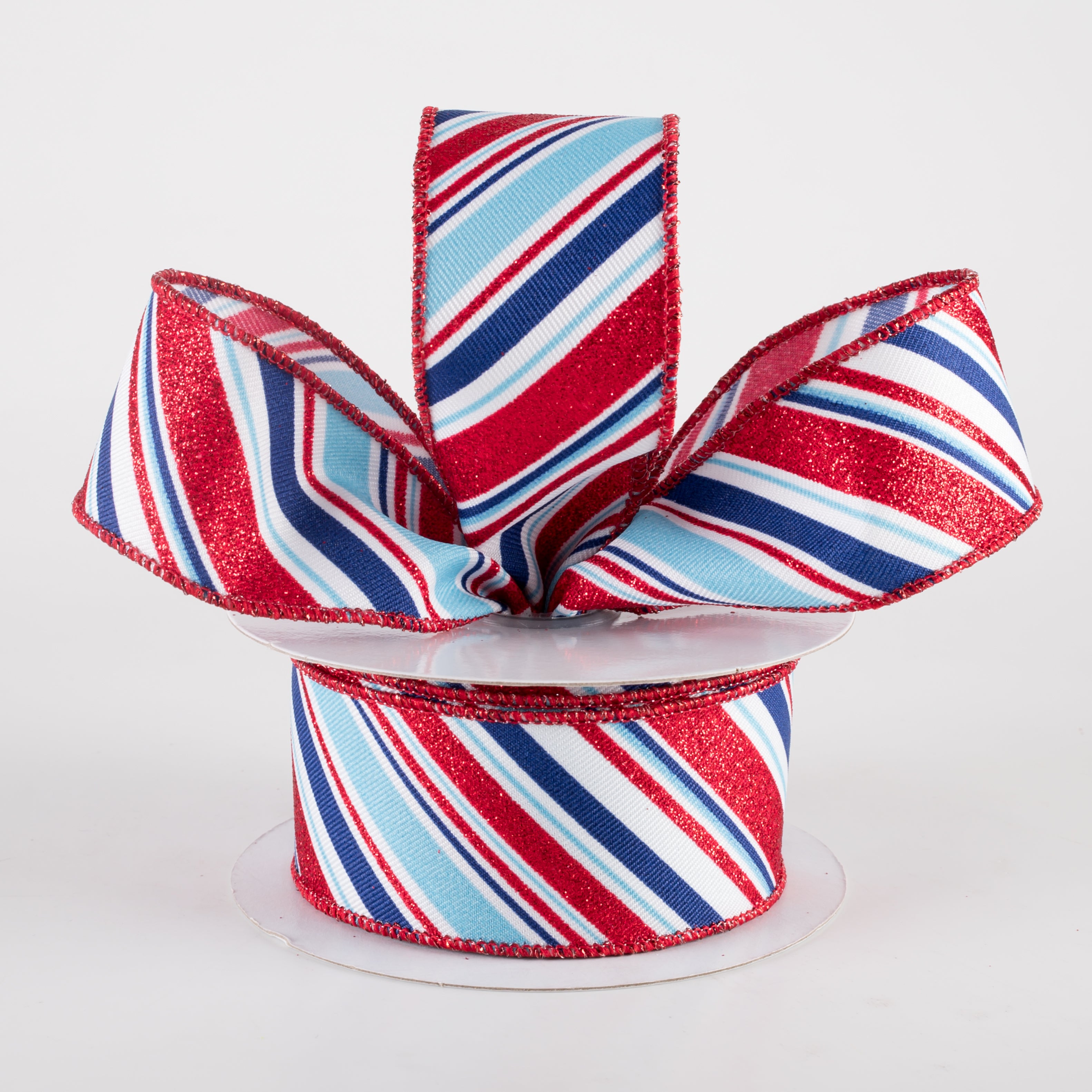 1.5" Diagonal Glitter Stripe Ribbon: Light Blue Patriotic (10 Yards) Lifestyle Photo