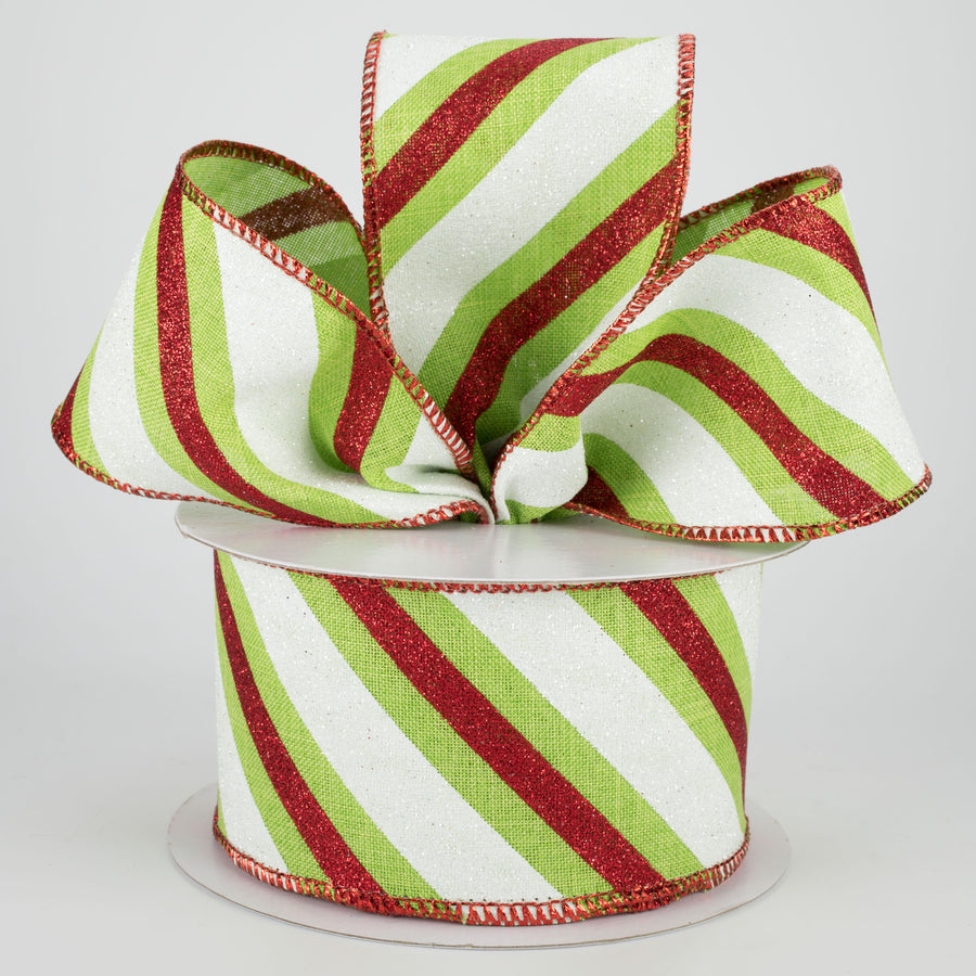 2.5" Diagonal Glitter Stripe Ribbon: Red & Lime (10 Yards) Lifestyle Photo