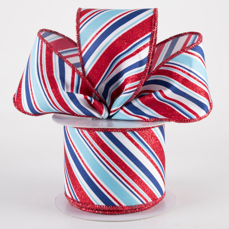 2.5" Diagonal Glitter Stripes Ribbon: Light Blue Patriotic (10 Yards) Lifestyle Photo
