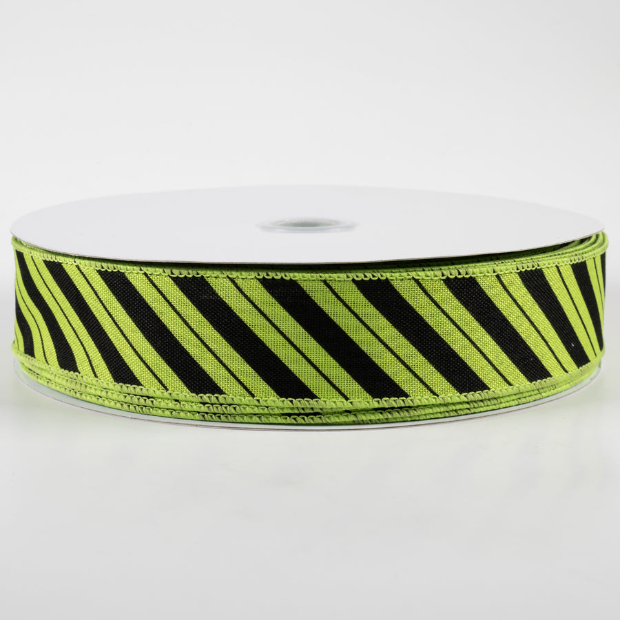 1.5" Diagonal Line Ribbon: Fresh Green & Black (50 Yards)
