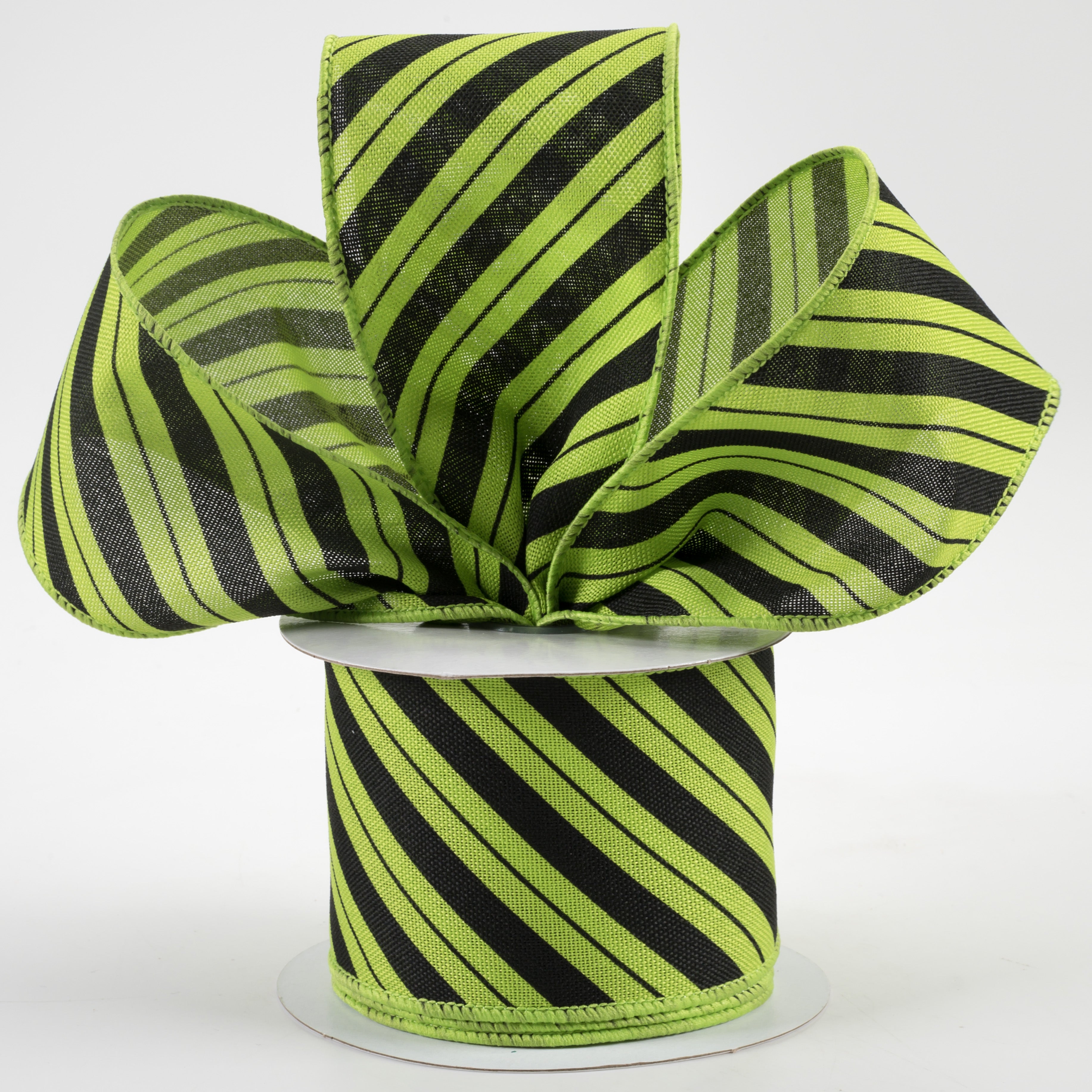2.5" Diagonal Line Ribbon: Fresh Green & Black (10 Yards) Lifestyle Photo