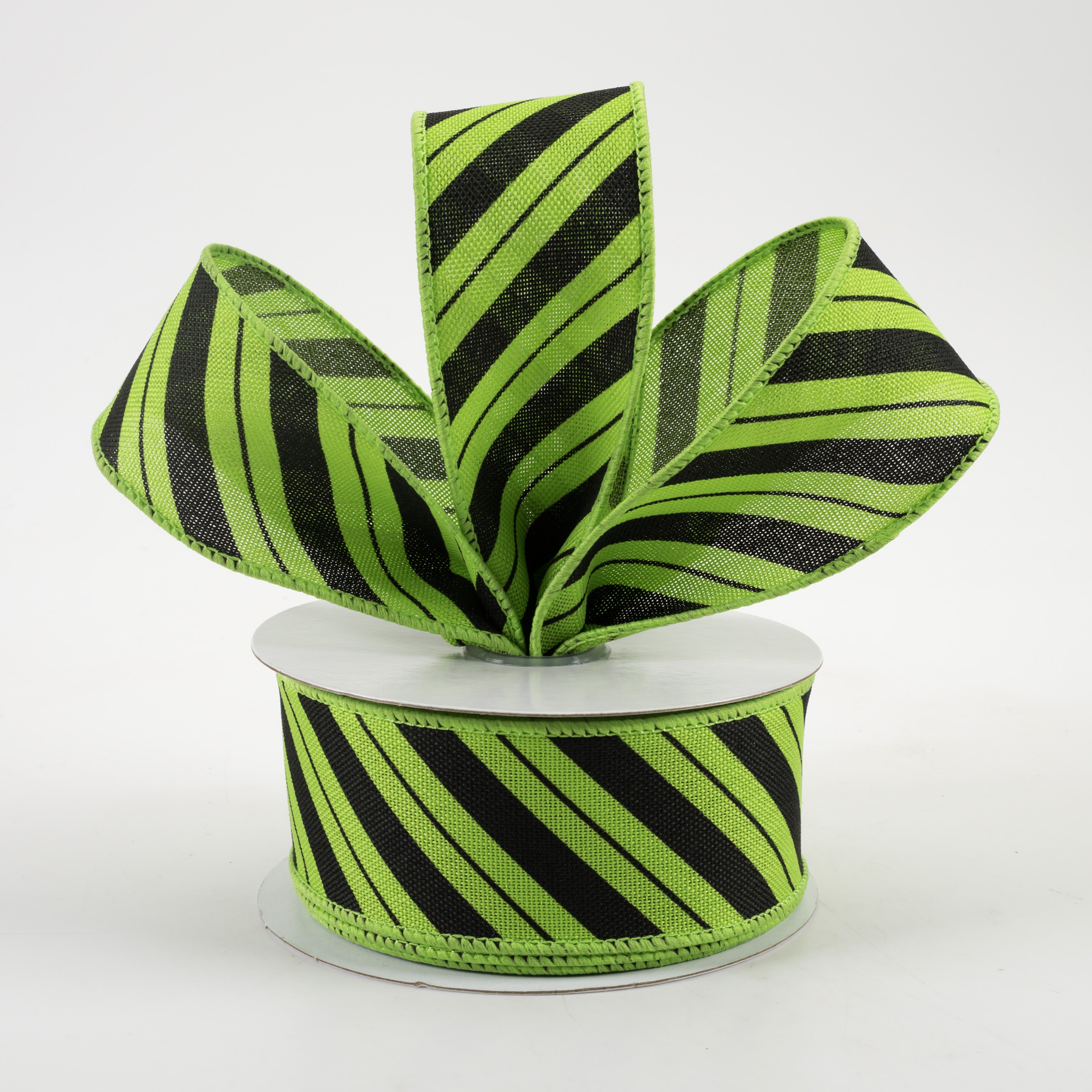 1.5" Diagonal Line Ribbon: Fresh Green & Black (10 Yards) Lifestyle Photo