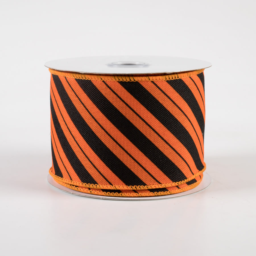 2.5" Diagonal Line Ribbon: Orange & Black (10 Yards)