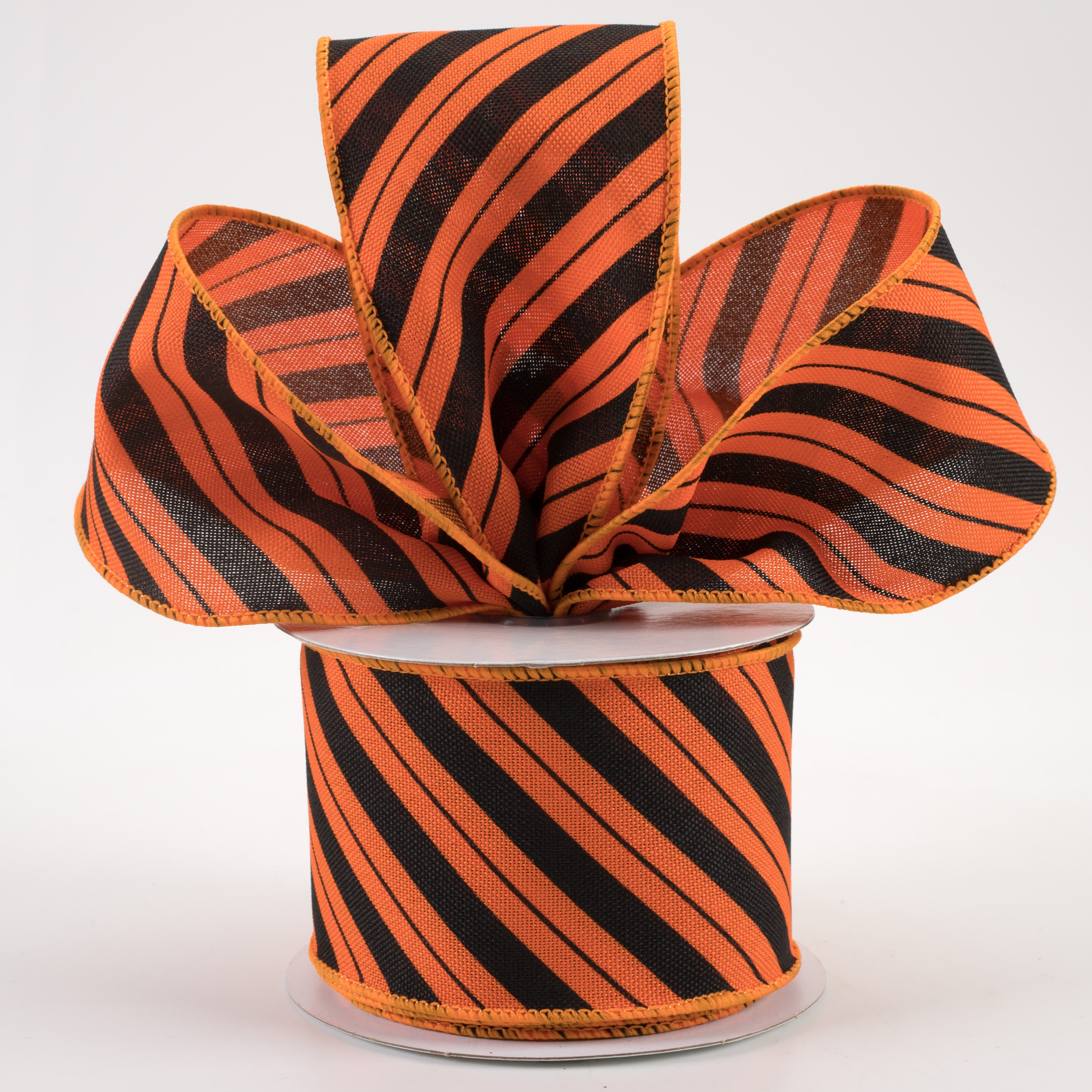 2.5" Diagonal Line Ribbon: Orange & Black (10 Yards) Lifestyle Photo