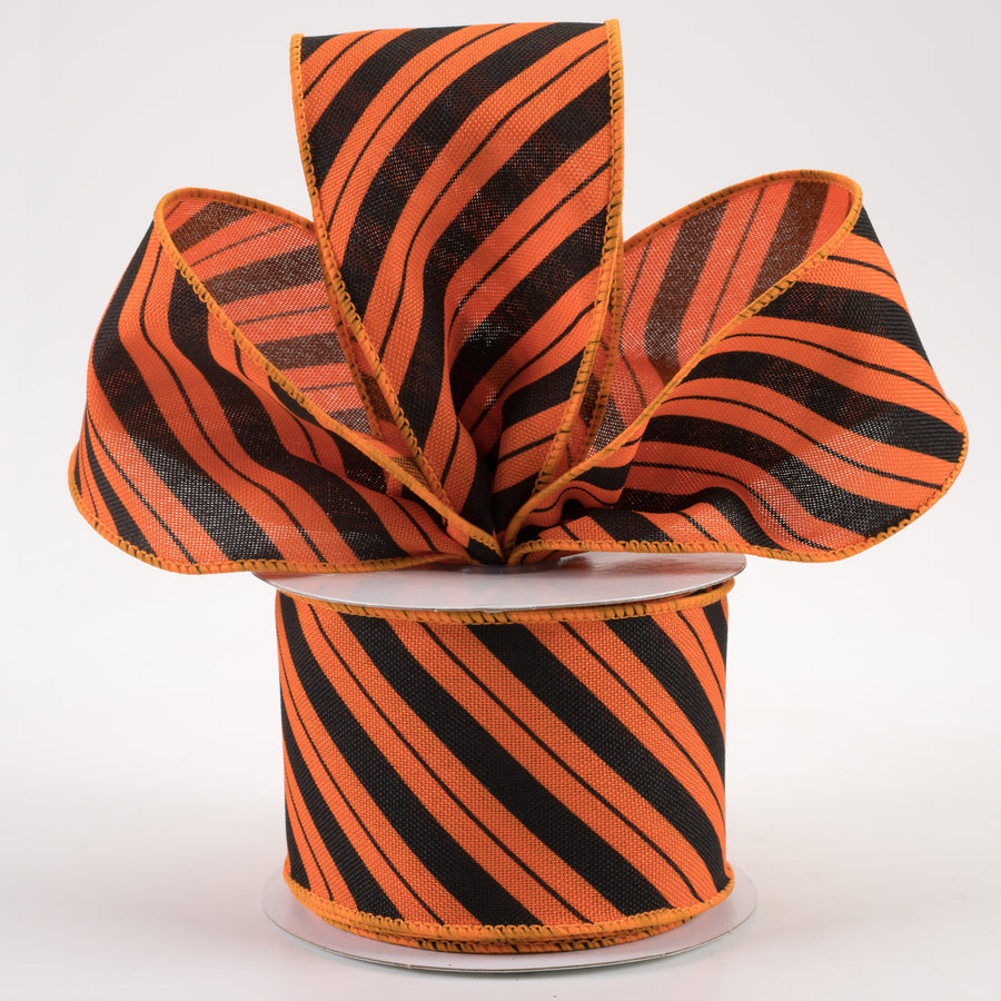 2.5" Diagonal Line Ribbon: Orange & Black (10 Yards) Lifestyle Photo