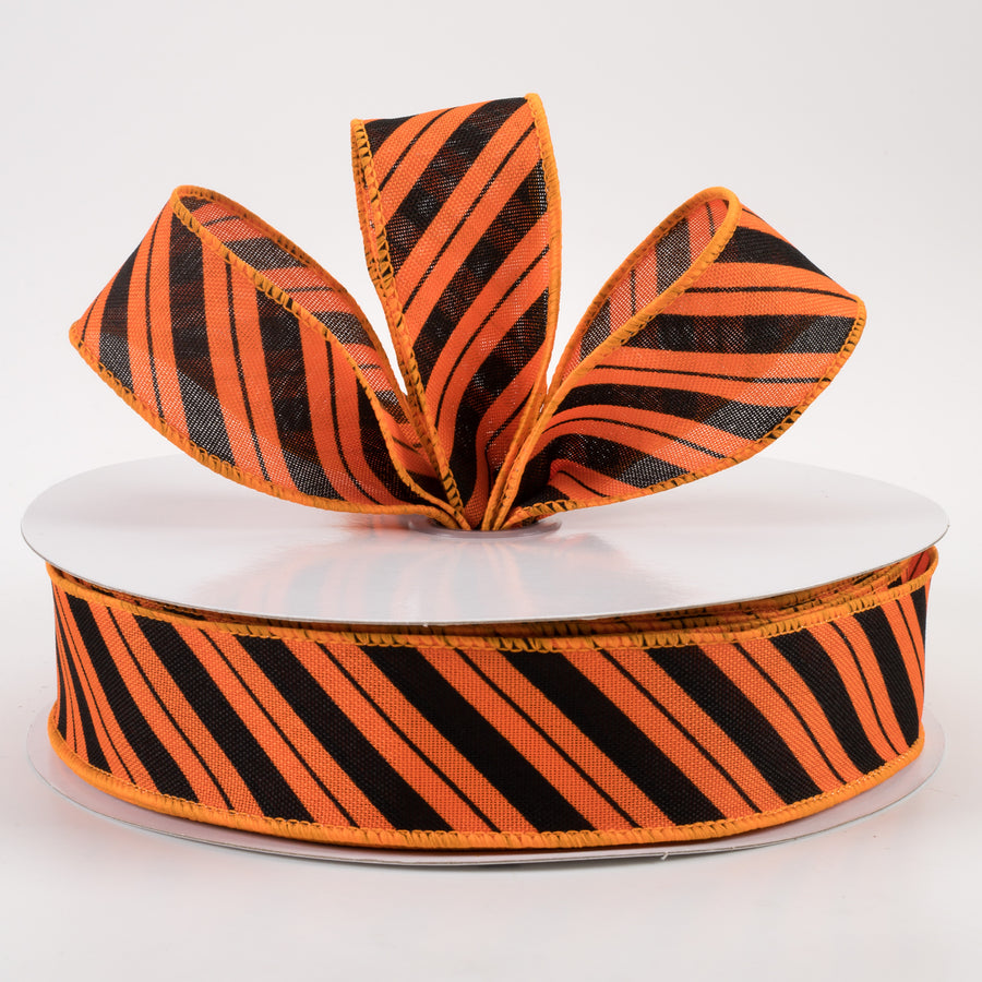 1.5" Diagonal Line Ribbon: Orange & Black (50 Yards) Lifestyle Photo