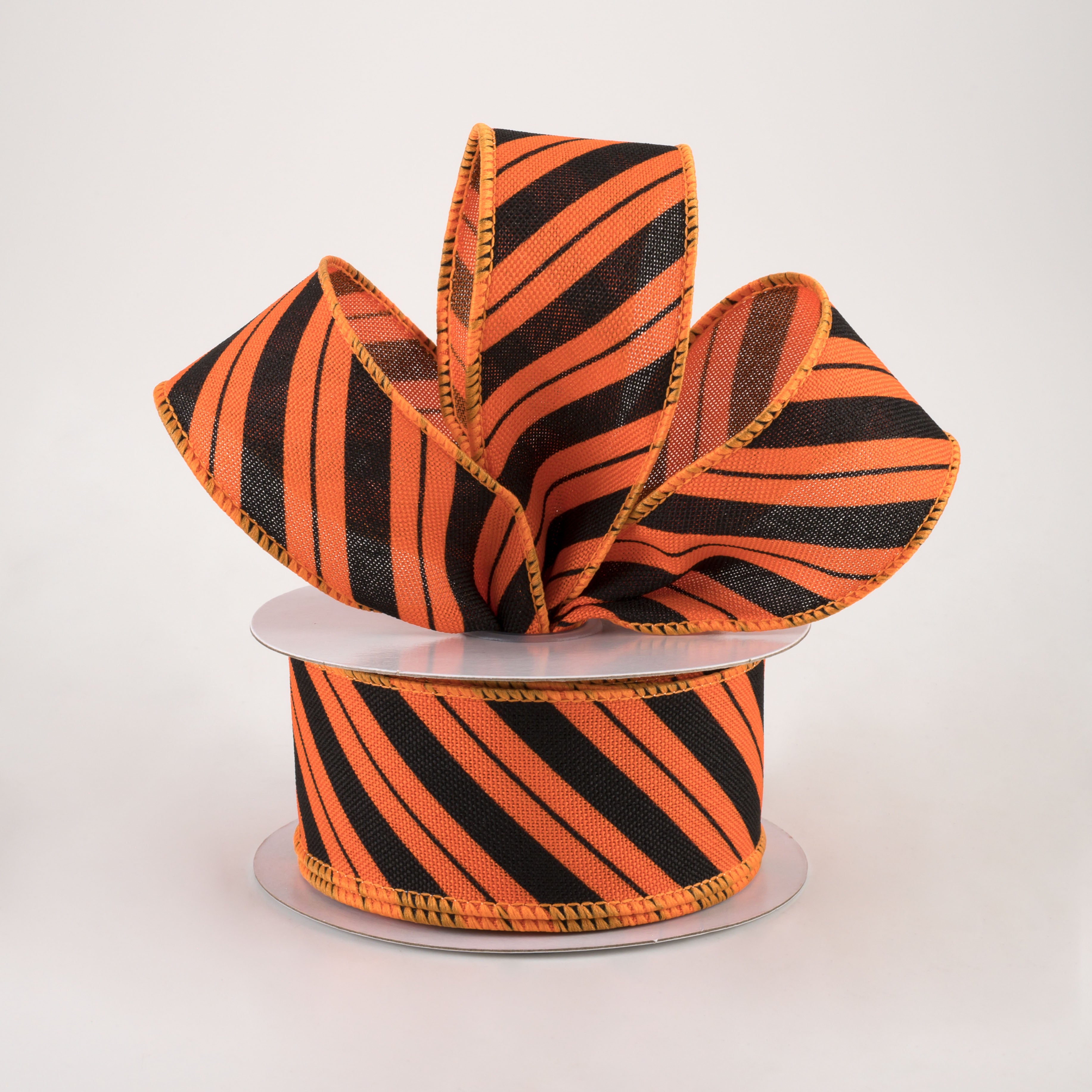 1.5" Diagonal Line Ribbon: Orange & Black (10 Yards) Lifestyle Photo