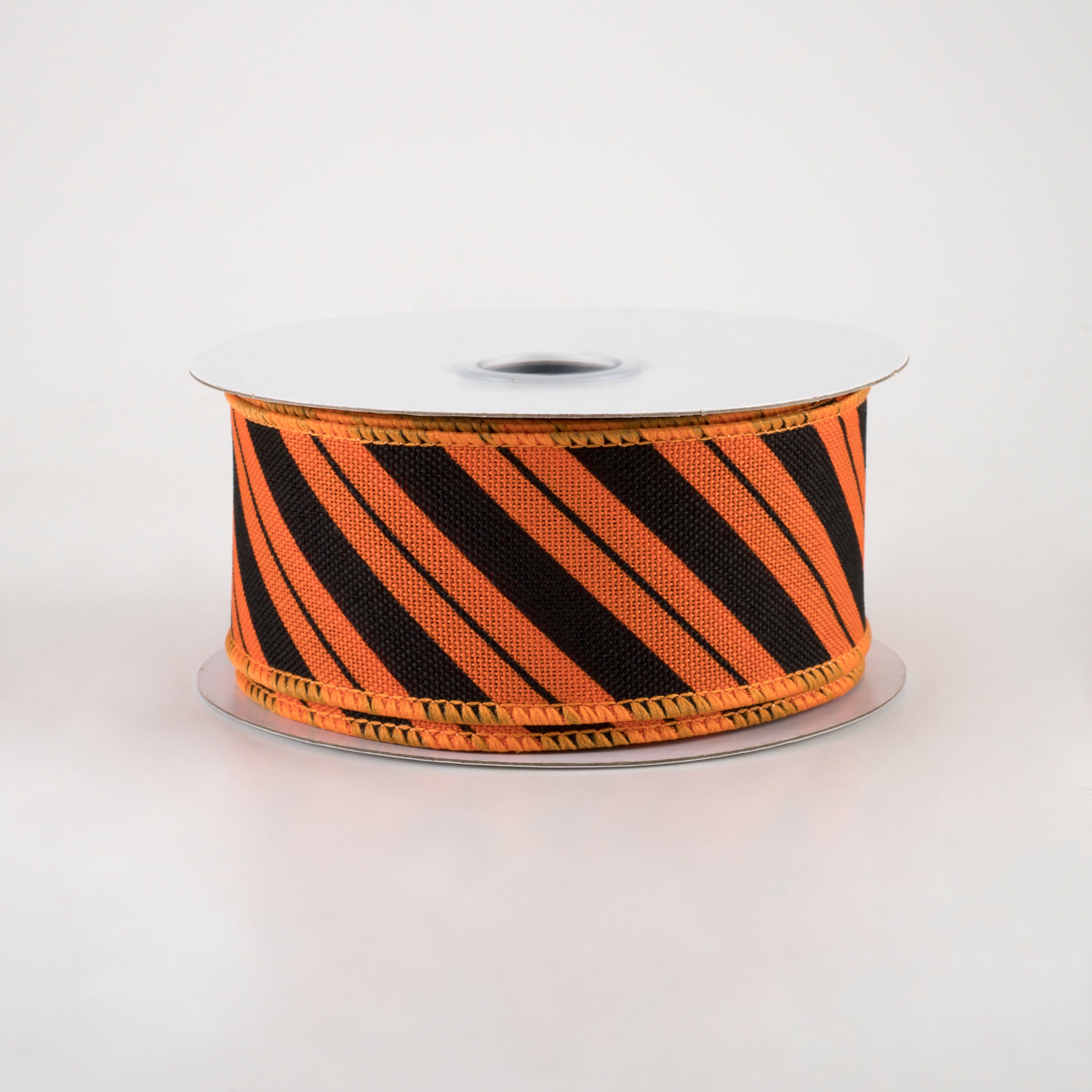 1.5" Diagonal Line Ribbon: Orange & Black (10 Yards)