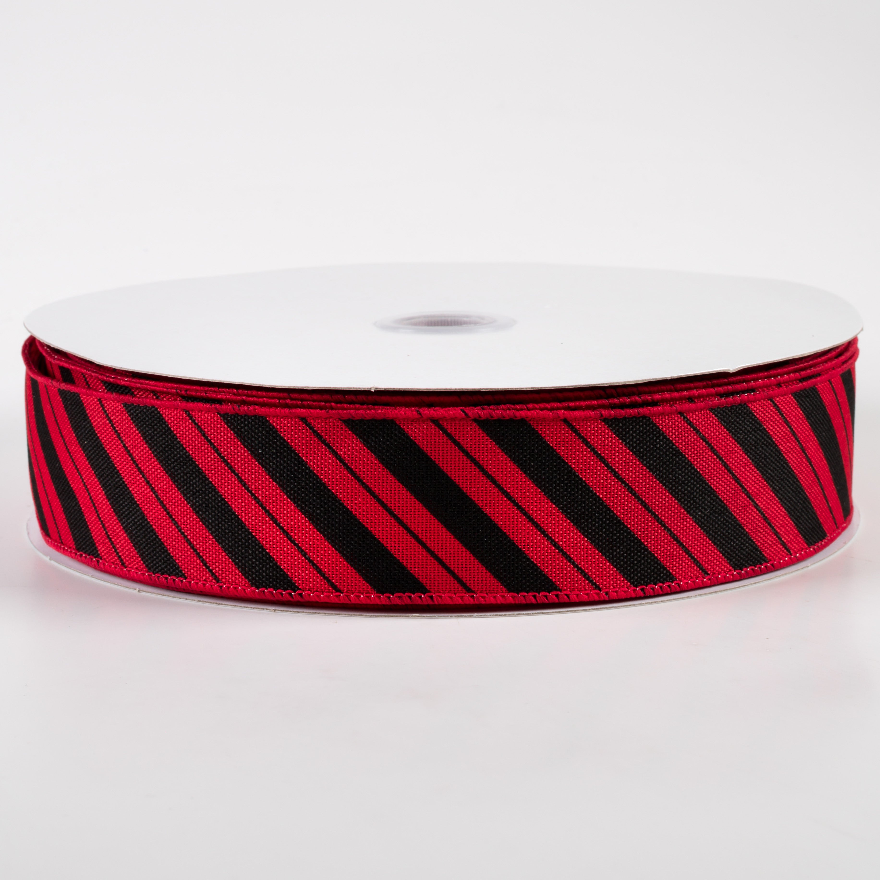 1.5" Diagonal Line Ribbon: Red & Black (50 Yards)