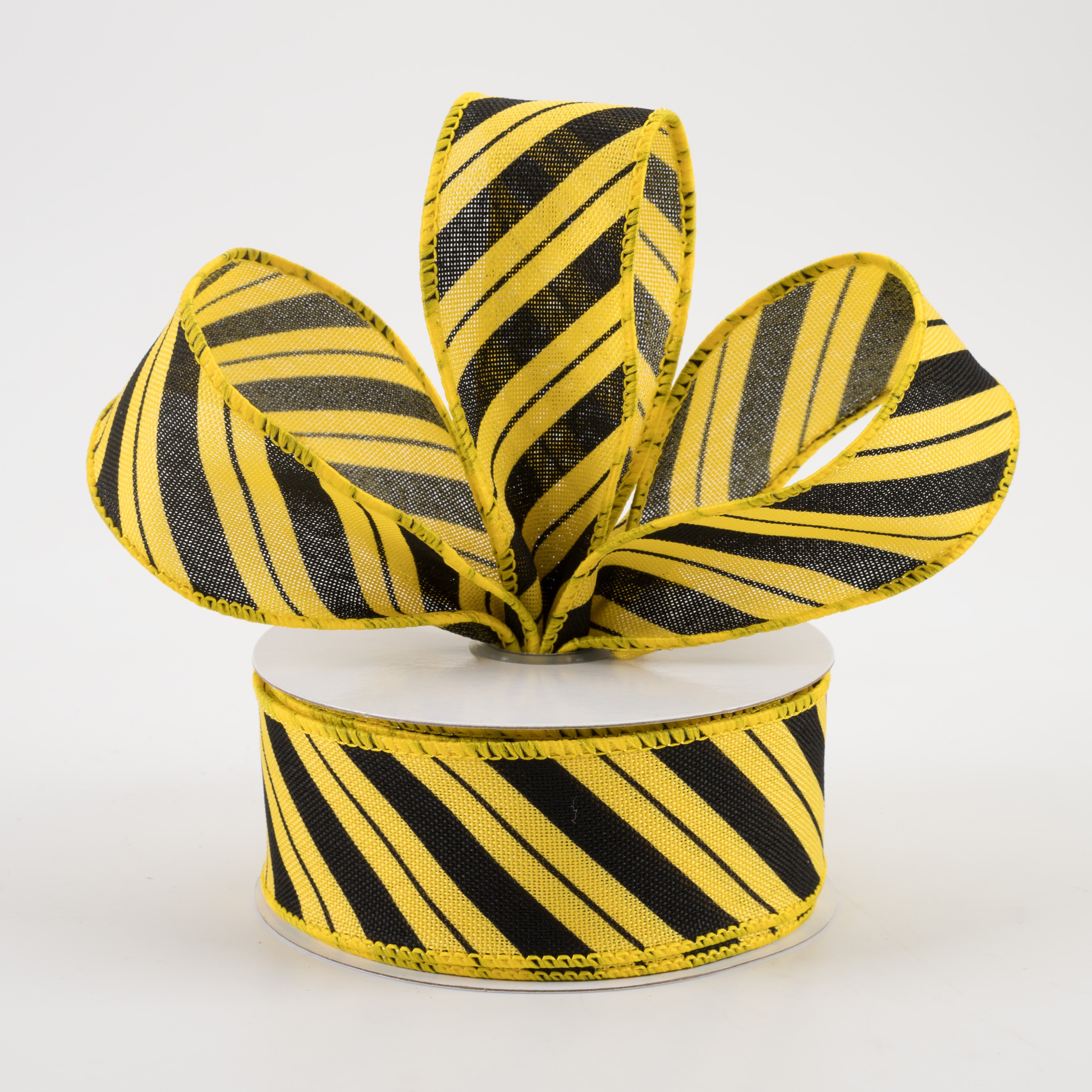 1.5" Diagonal Line Ribbon: Yellow & Black (10 Yards) Lifestyle Photo