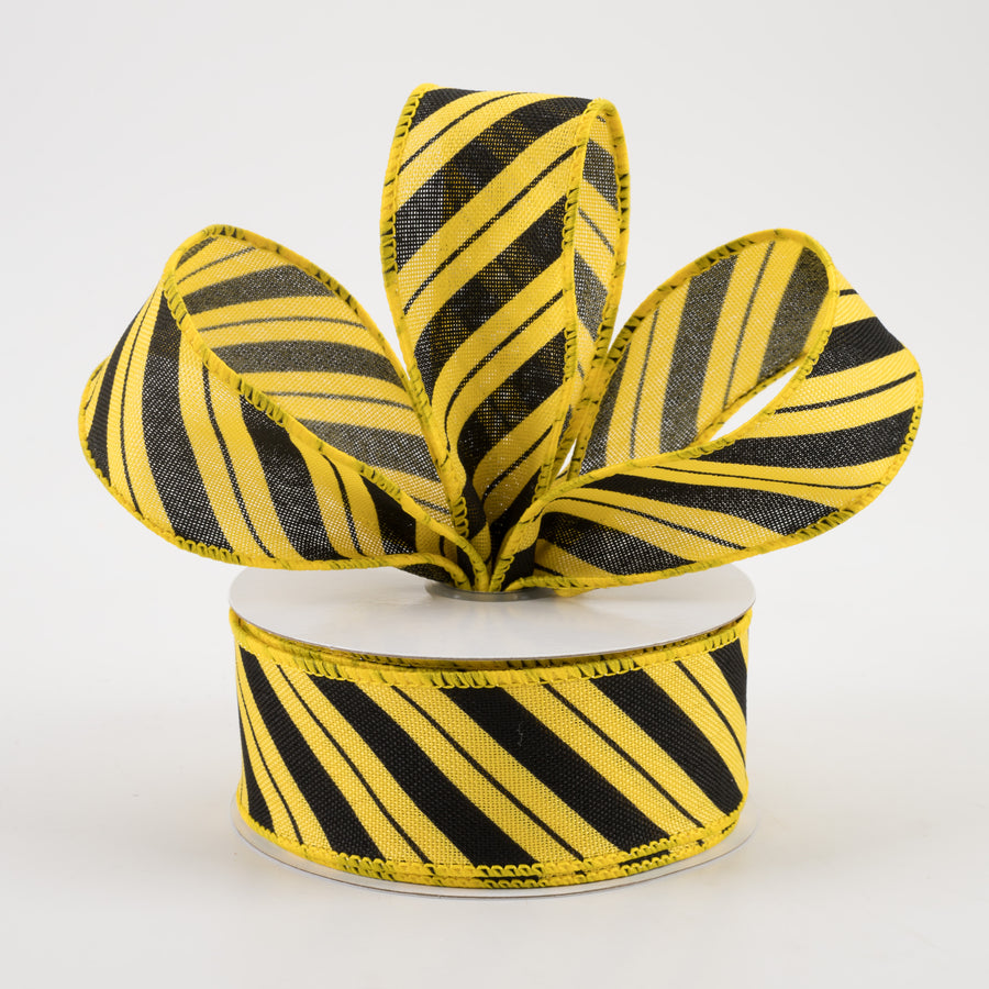 1.5" Diagonal Line Ribbon: Yellow & Black (10 Yards) Lifestyle Photo