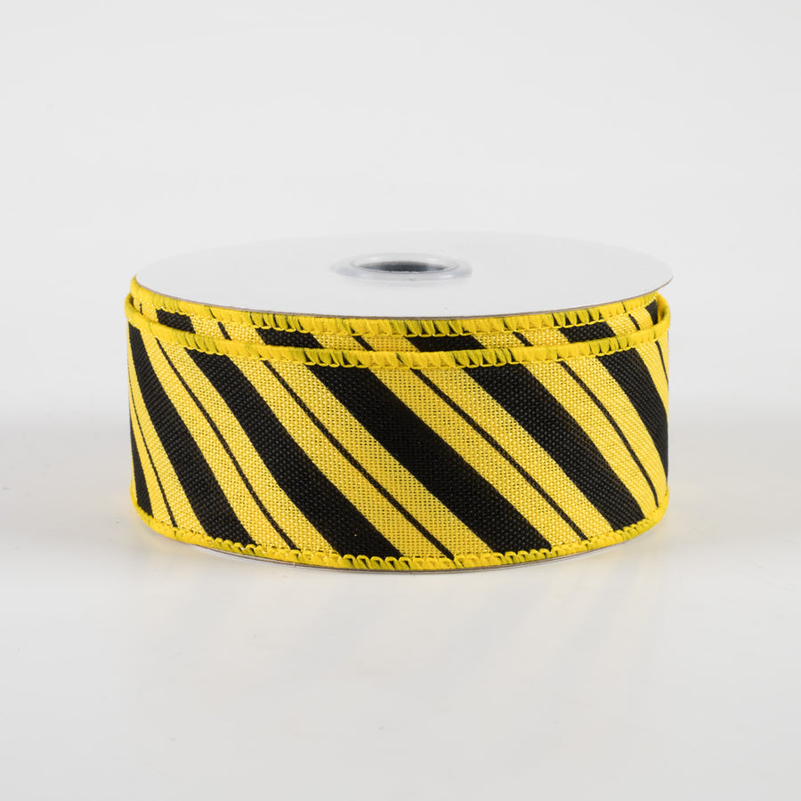 1.5" Diagonal Line Ribbon: Yellow & Black (10 Yards)