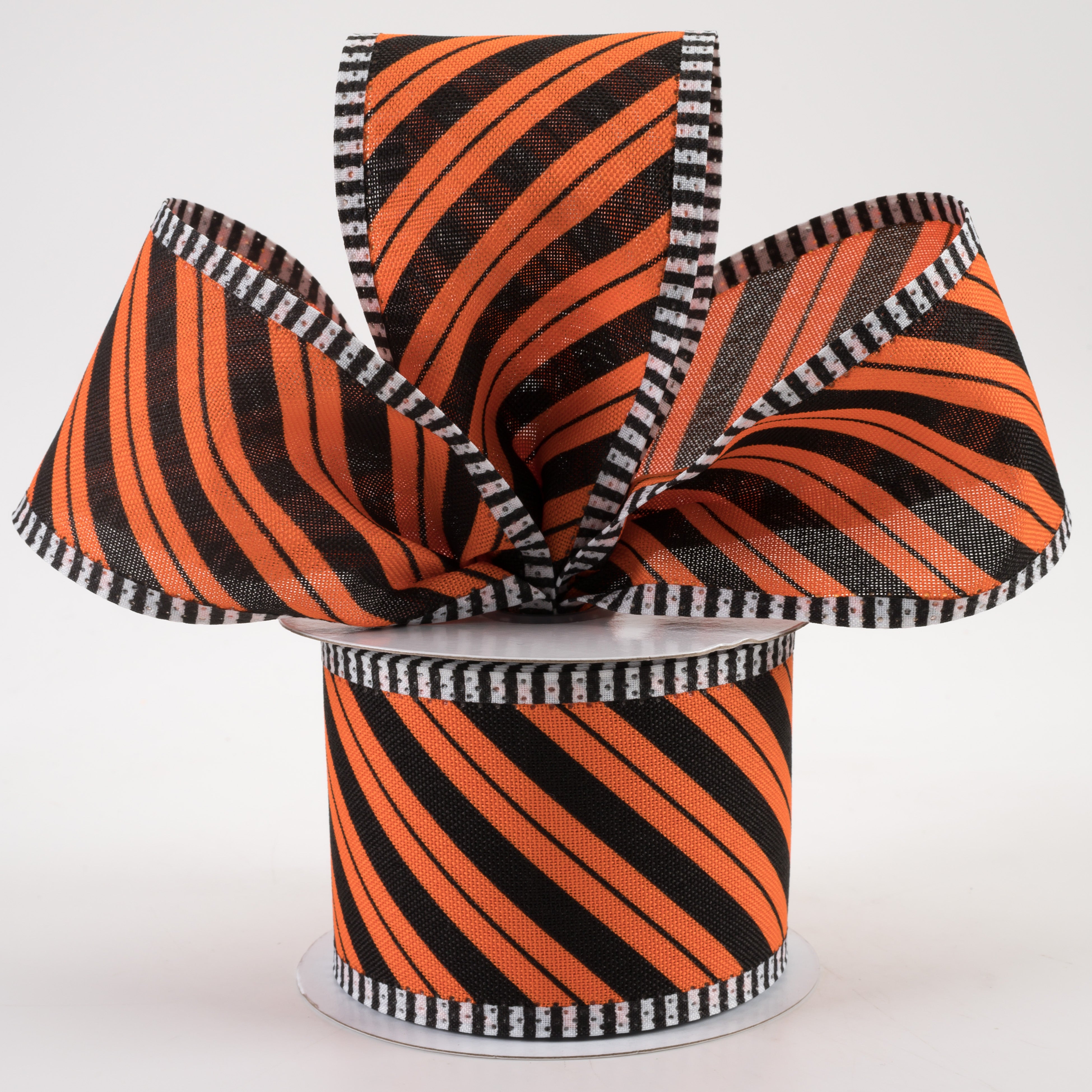 2.5" Diagonal Line Stripe Edge Ribbon: Orange & Black (10 Yards) Lifestyle Photo