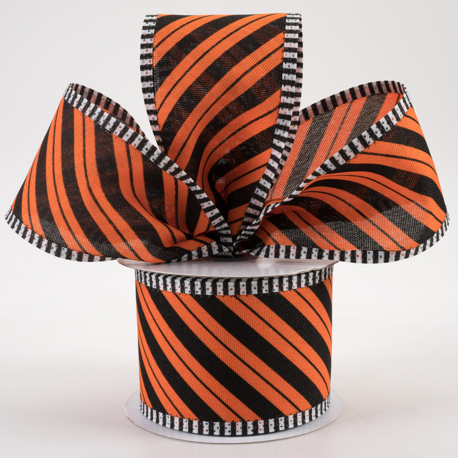 2.5" Diagonal Line Stripe Edge Ribbon: Orange & Black (10 Yards) Lifestyle Photo