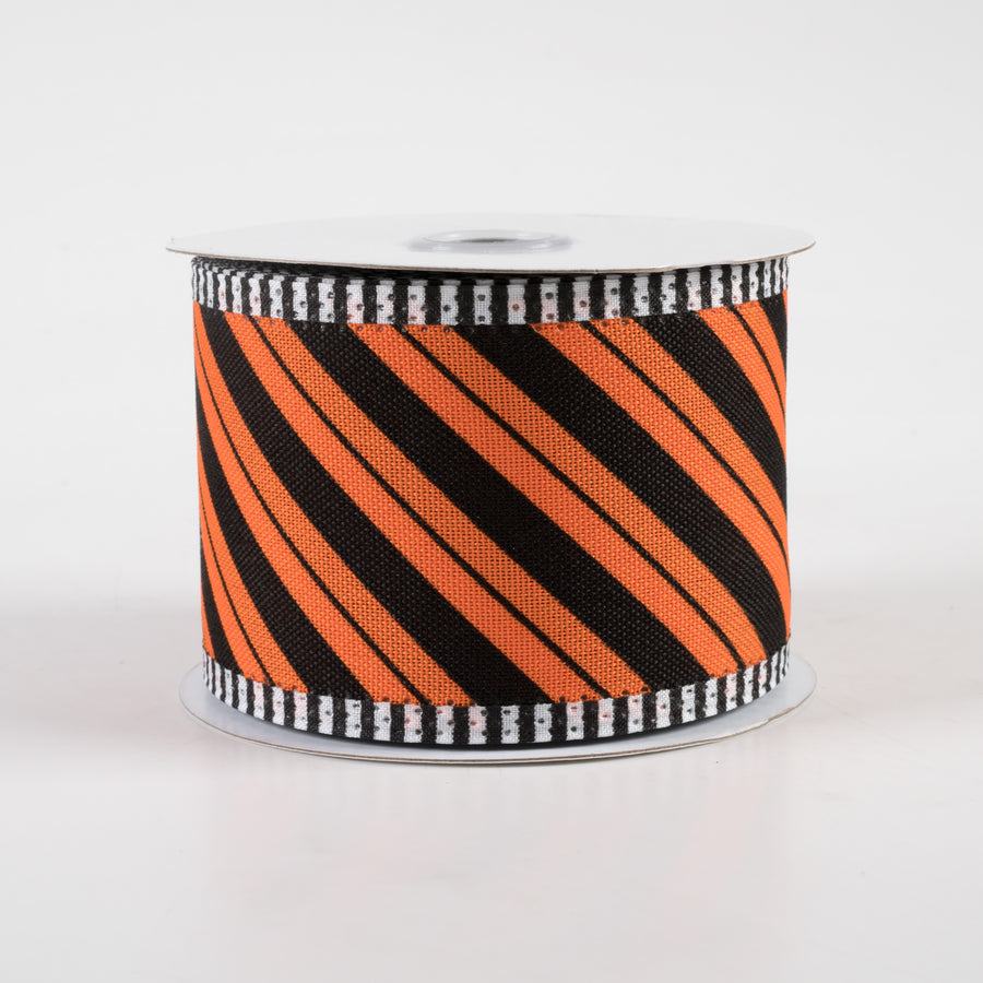2.5" Diagonal Line Stripe Edge Ribbon: Orange & Black (10 Yards)