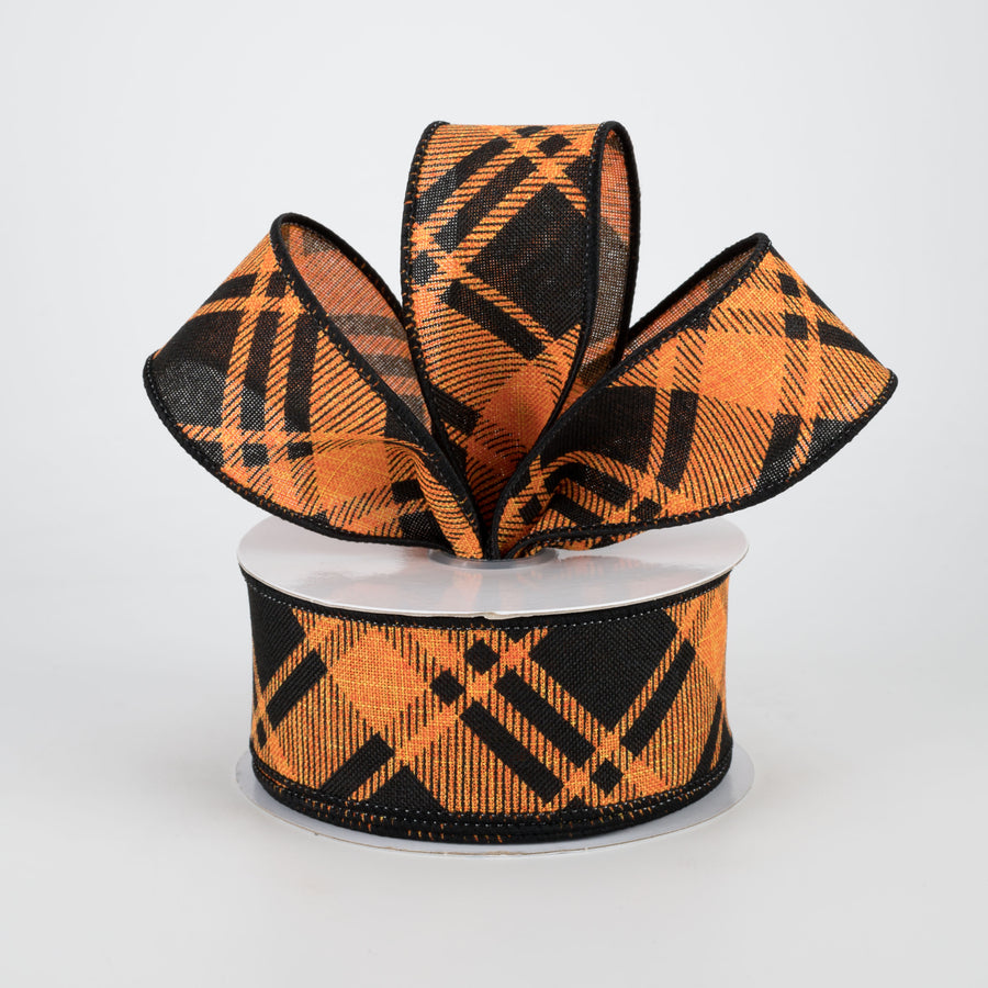 1.5" Diagonal Stripe Check Ribbon: Orange & Black (10 Yards) Lifestyle Photo