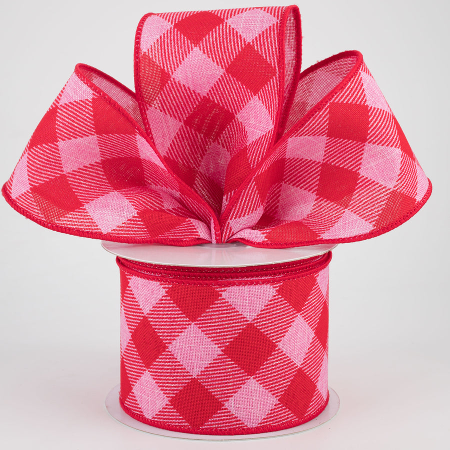 2.5" Diagonal Stripe Check Ribbon: Pink & Red (10 Yards) Lifestyle Photo
