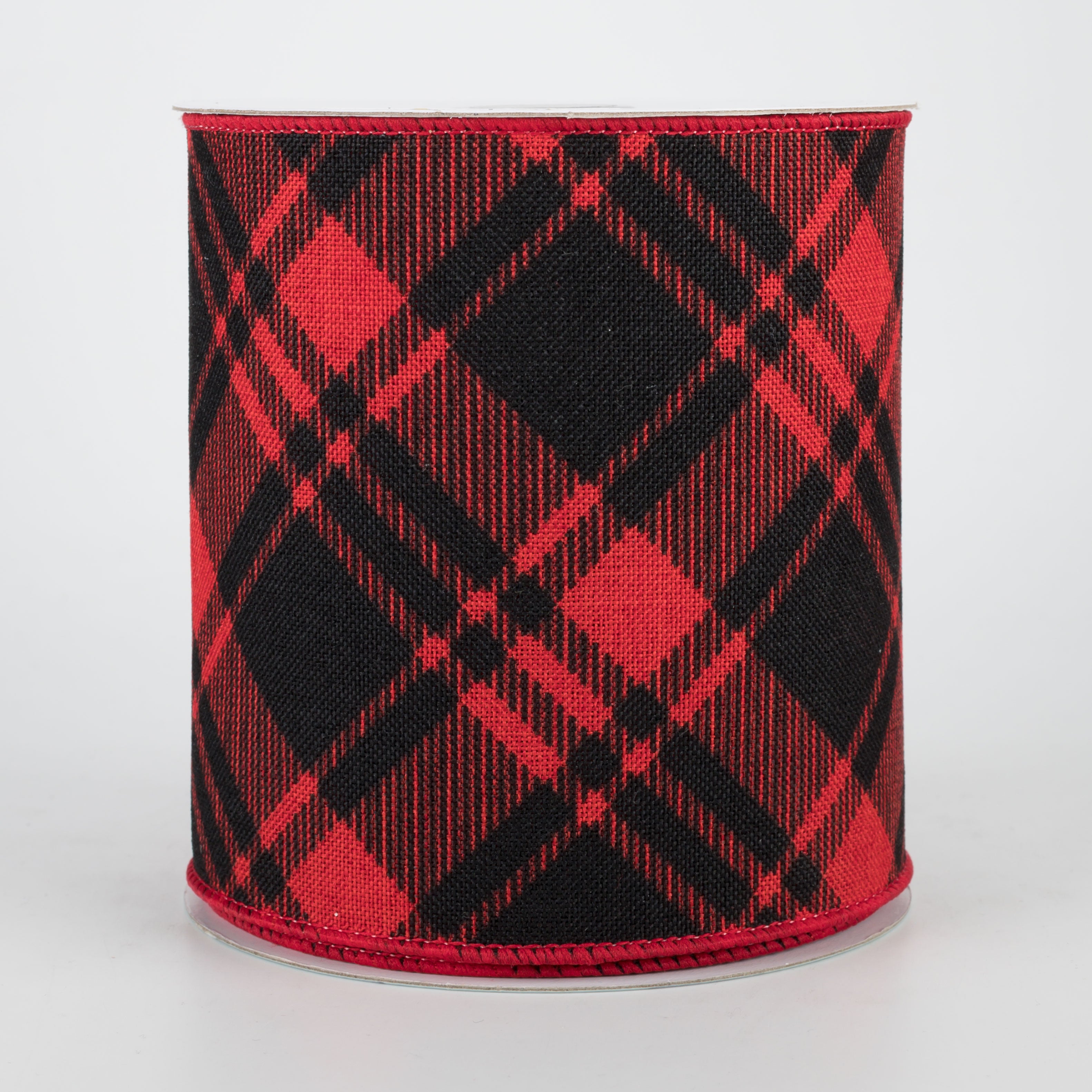4" Diagonal Stripe Check Ribbon: Red & Black (10 Yards)