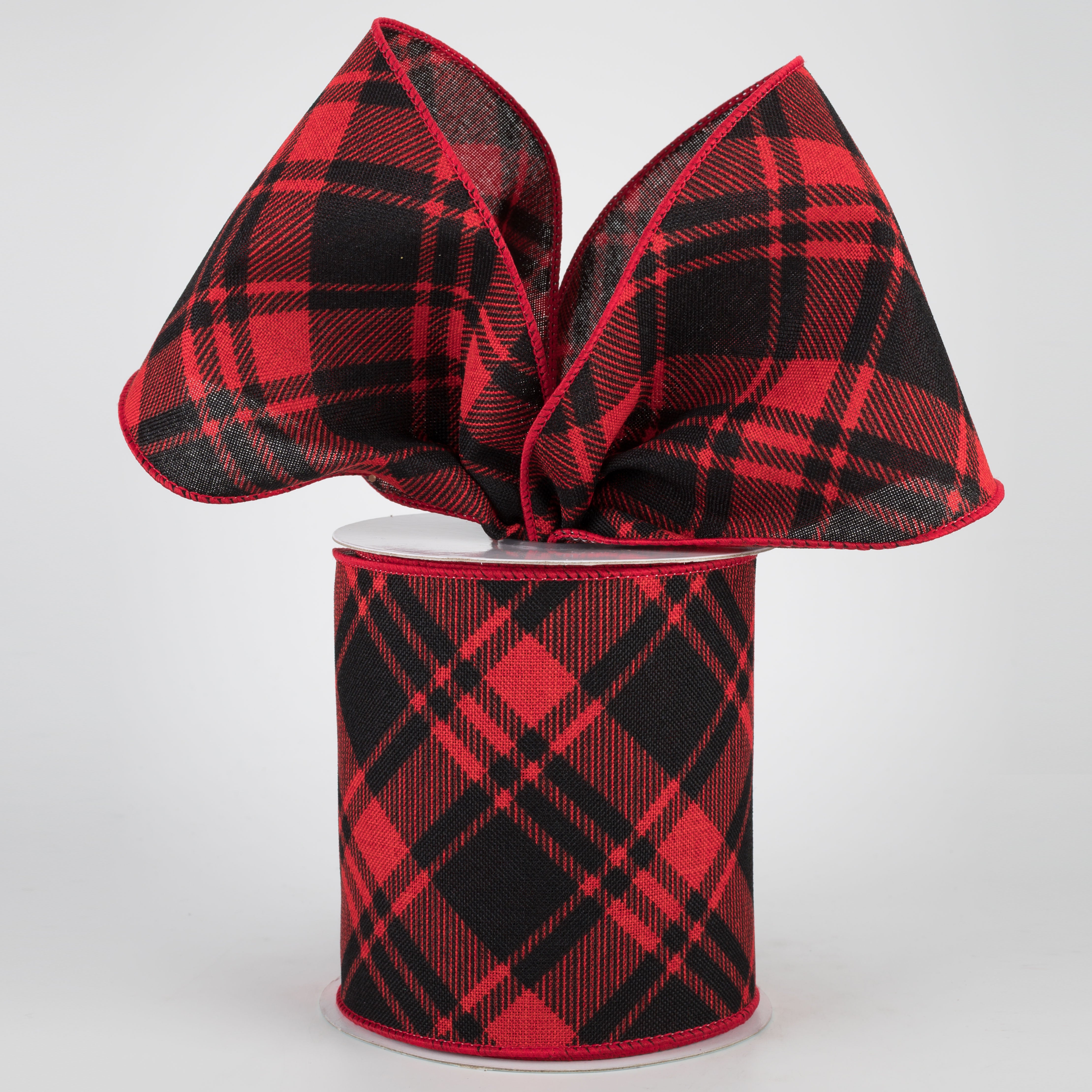 4" Diagonal Stripe Check Ribbon: Red & Black (10 Yards) Lifestyle Photo