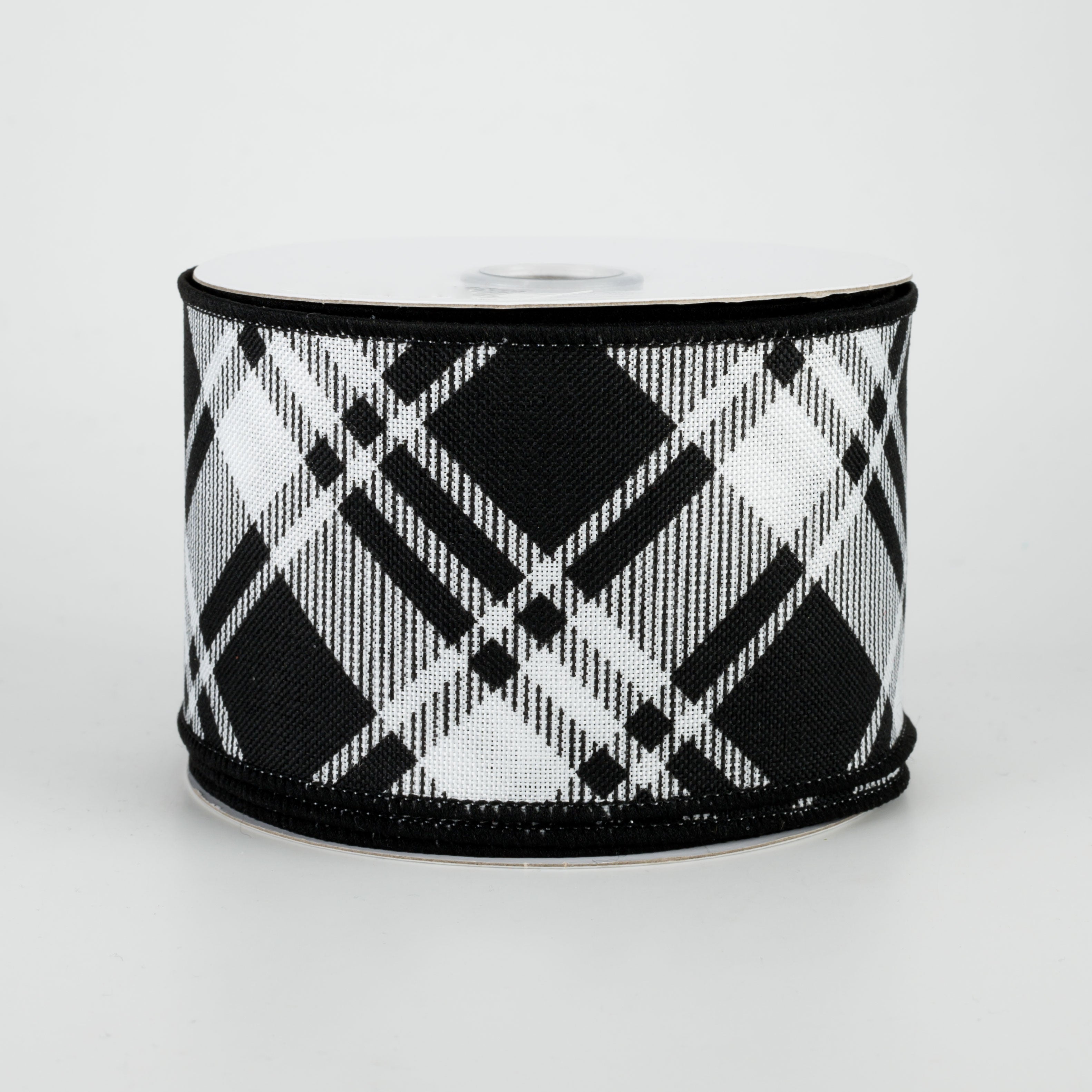 2.5" Diagonal Stripe Check Ribbon: White & Black (10 Yards)