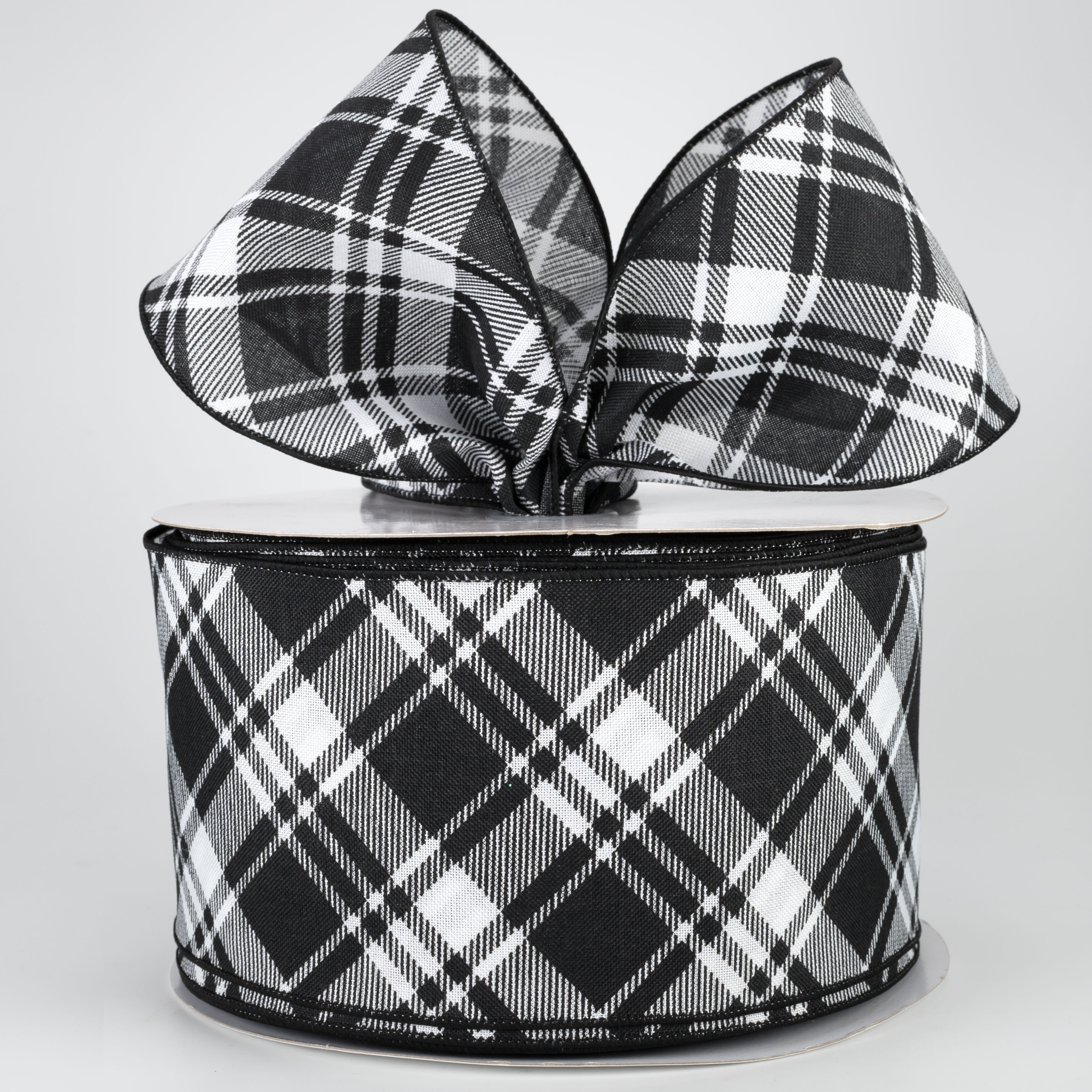 4" Diagonal Stripe Check Ribbon: White & Black (50 Yards) Lifestyle Photo