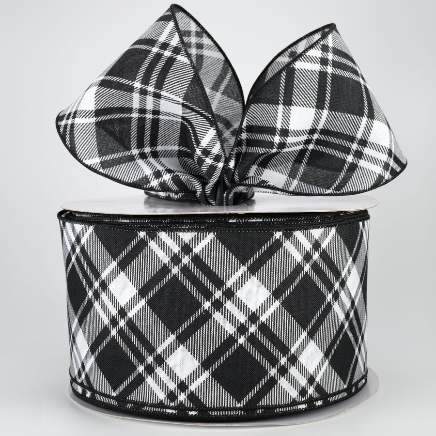 4" Diagonal Stripe Check Ribbon: White & Black (50 Yards) Lifestyle Photo