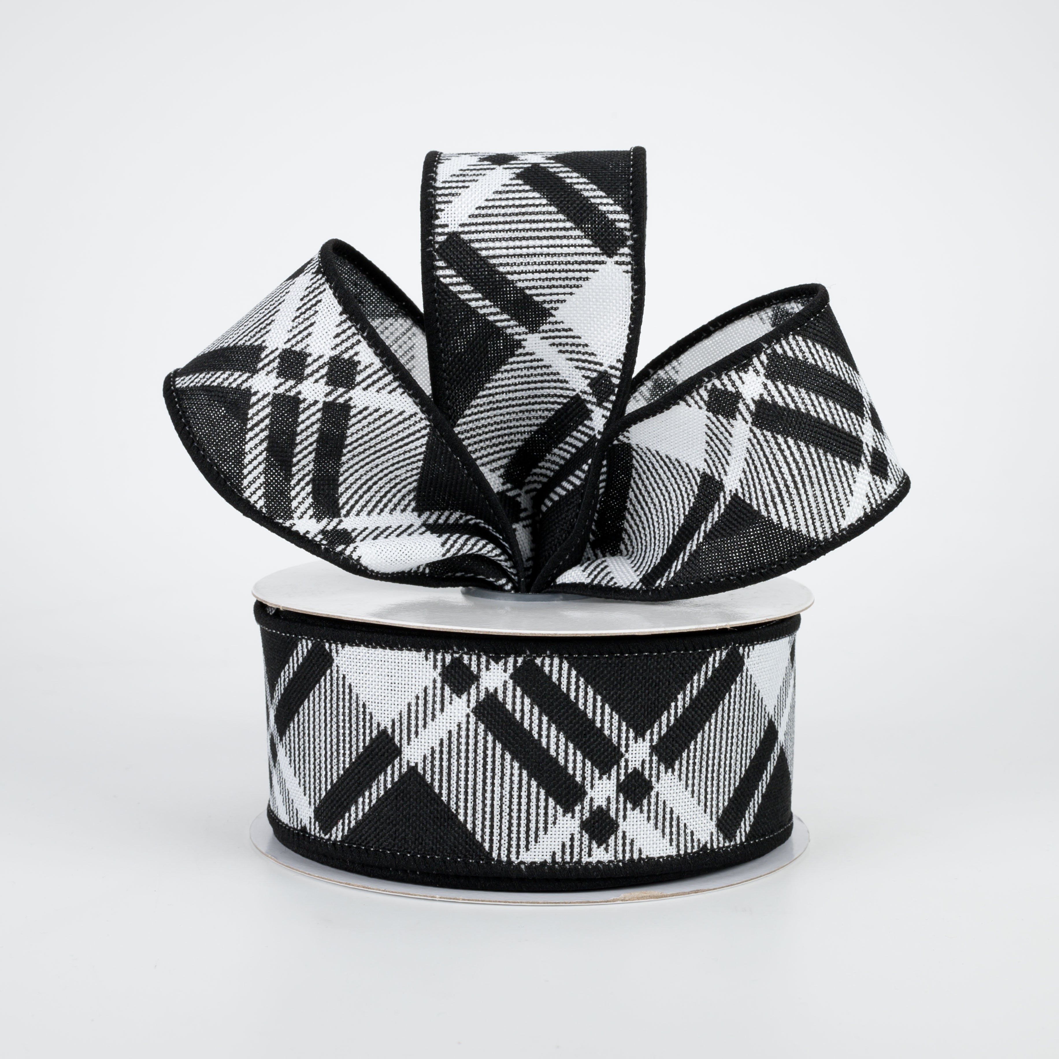 1.5" Diagonal Stripe Check Ribbon: White & Black (10 Yards) Lifestyle Photo