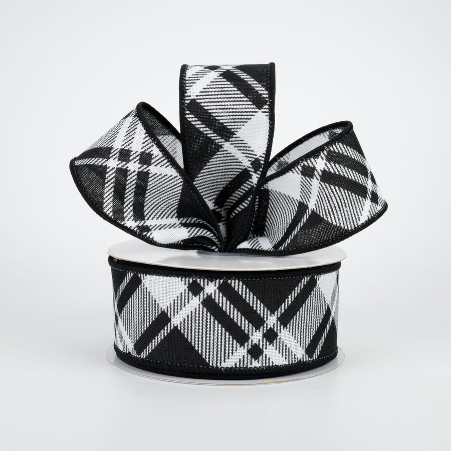 1.5" Diagonal Stripe Check Ribbon: White & Black (10 Yards) Lifestyle Photo
