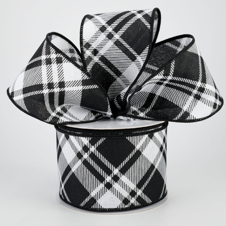 2.5" Diagonal Stripe Check Ribbon: White & Black (10 Yards) Lifestyle Photo