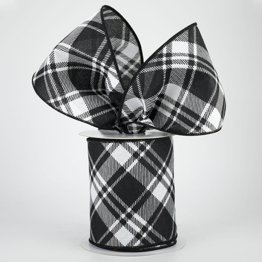 4" Diagonal Stripe Check Ribbon: White & Black (10 Yards) Lifestyle Photo