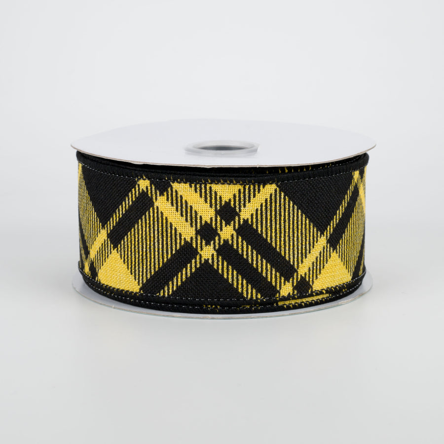 1.5" Diagonal Stripe Check Ribbon: Yellow & Black (10 Yards)