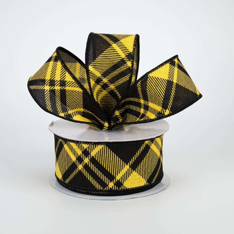 1.5" Diagonal Stripe Check Ribbon: Yellow & Black (10 Yards) Lifestyle Photo