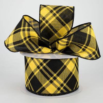 2.5" Diagonal Stripe Check Ribbon: Yellow & Black (10 Yards) Lifestyle Photo