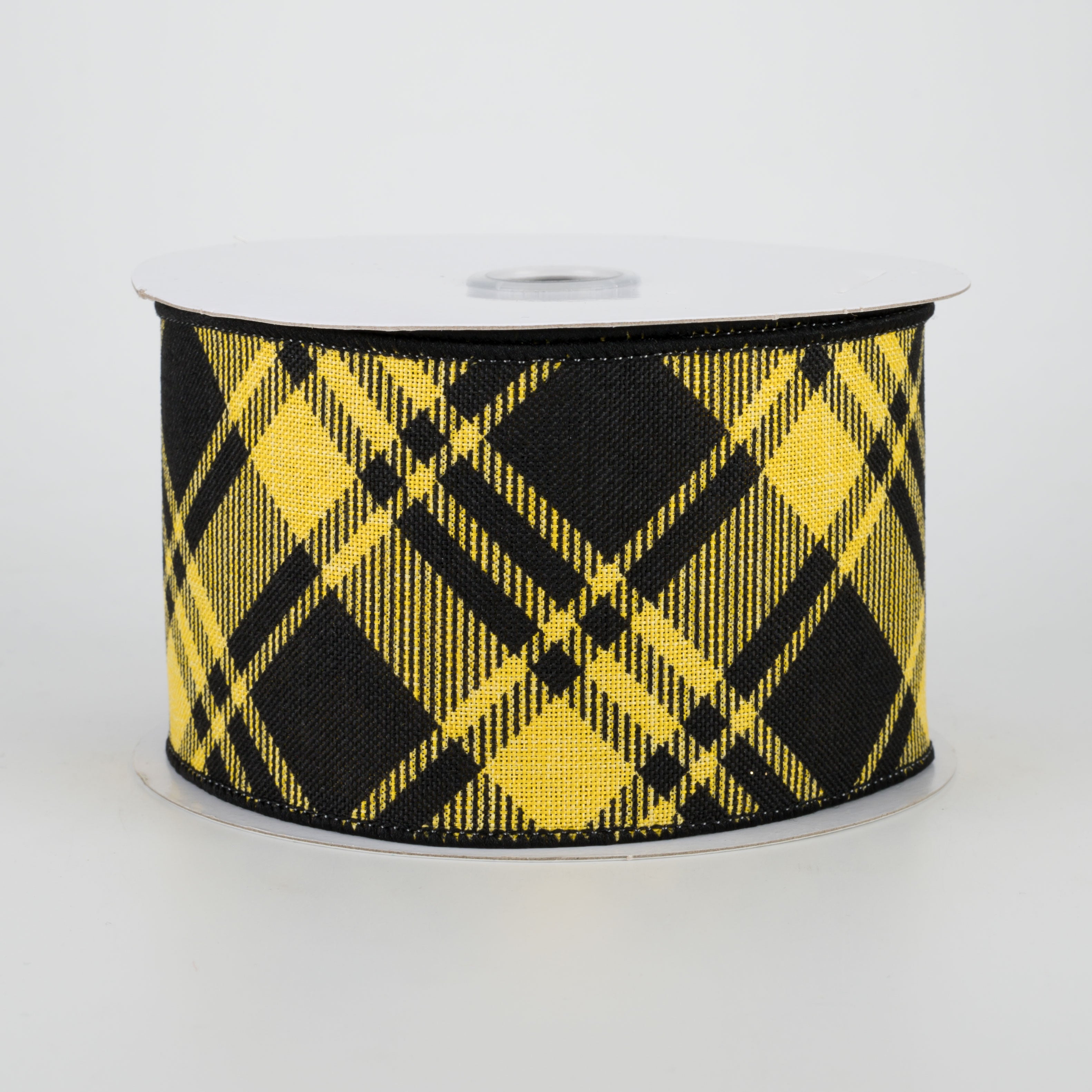 2.5" Diagonal Stripe Check Ribbon: Yellow & Black (10 Yards)