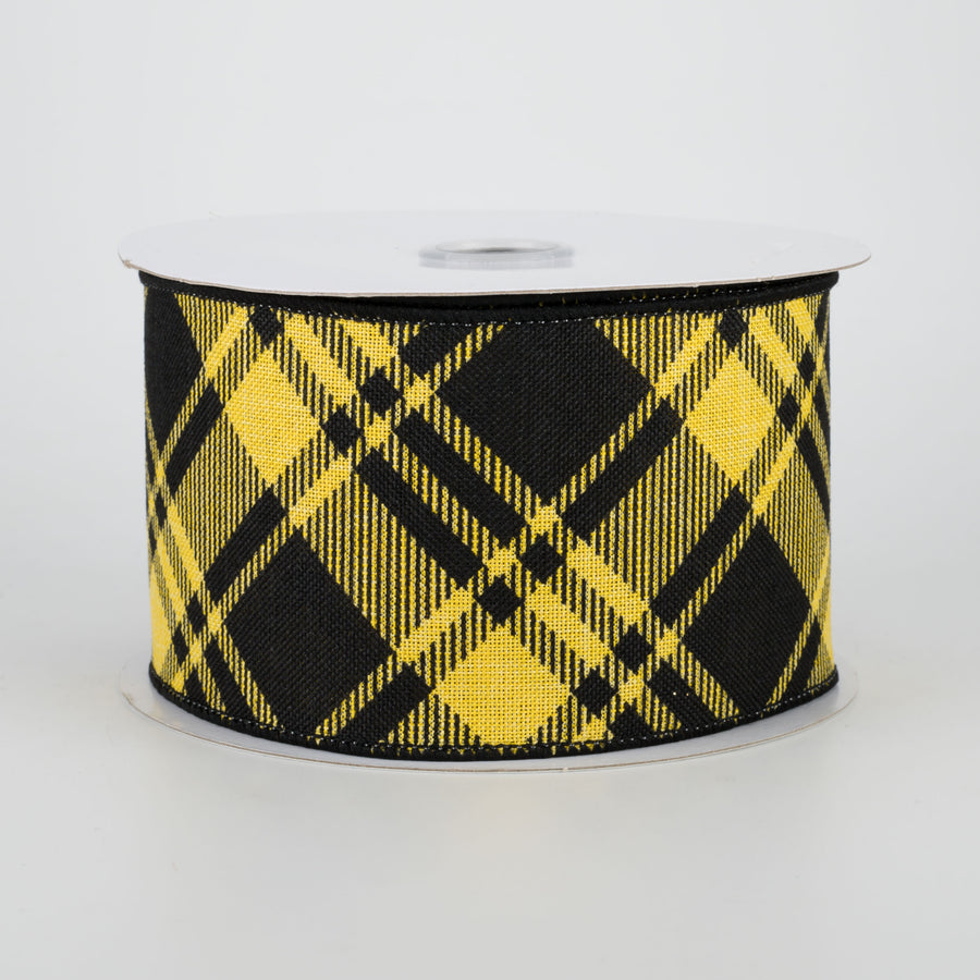 2.5" Diagonal Stripe Check Ribbon: Yellow & Black (10 Yards)