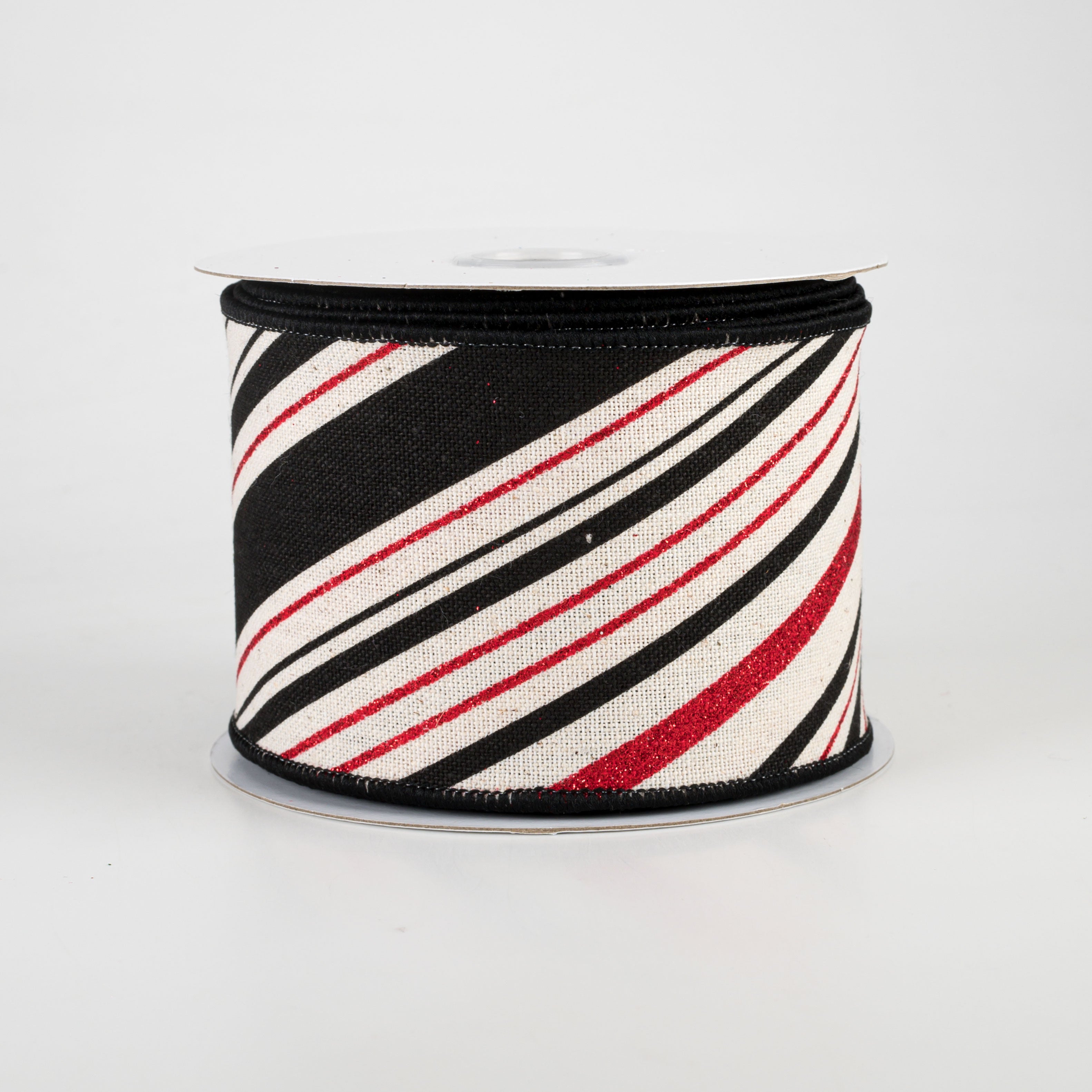 2.5" Diagonal Stripe Ribbon: Ivory, Black, Red (10 Yards) Item Number: 78010-40-21