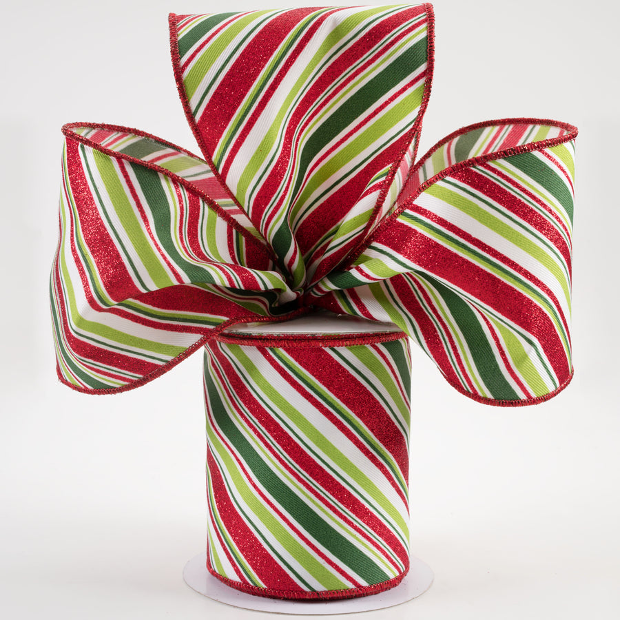 4" Diagonal Stripe Ribbon: White, Emerald, Lime, Red (10 Yards) Lifestyle Photo