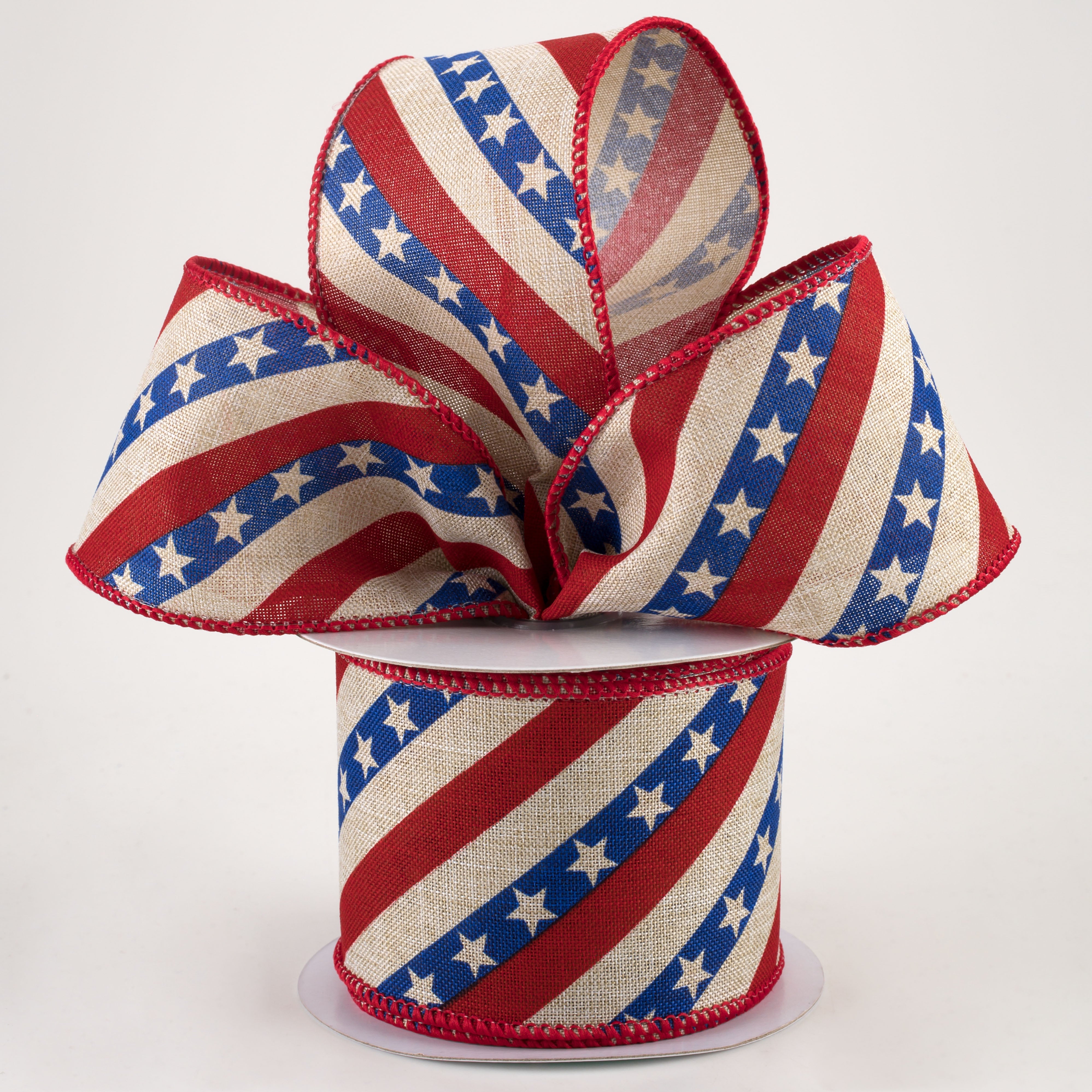 2.5" Diagonal Stripes with Stars Ribbon: Light Natural (10 Yards) Lifestyle Photo
